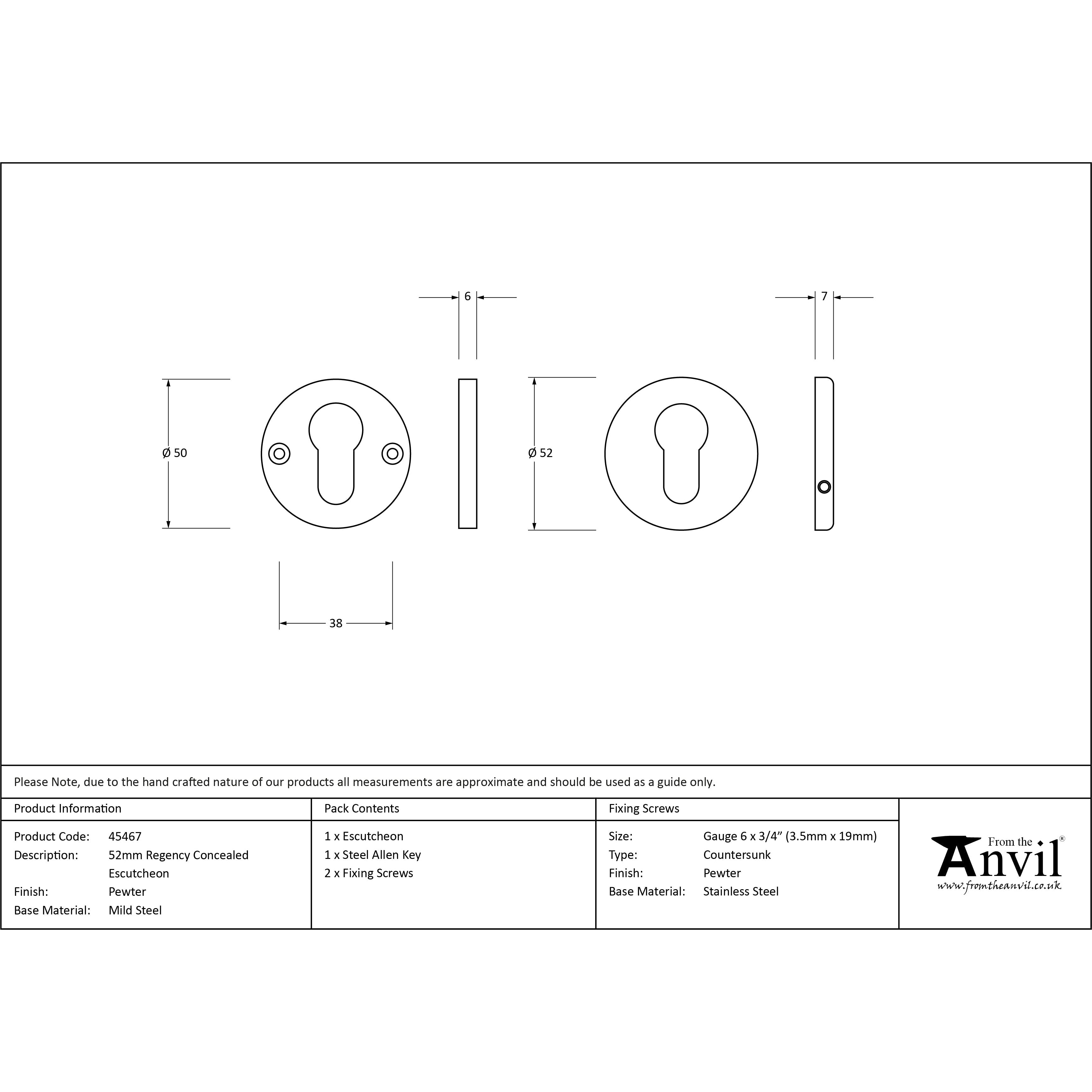Pewter 52mm Regency Concealed Escutcheon | From The Anvil-Euro Escutcheons-Yester Home