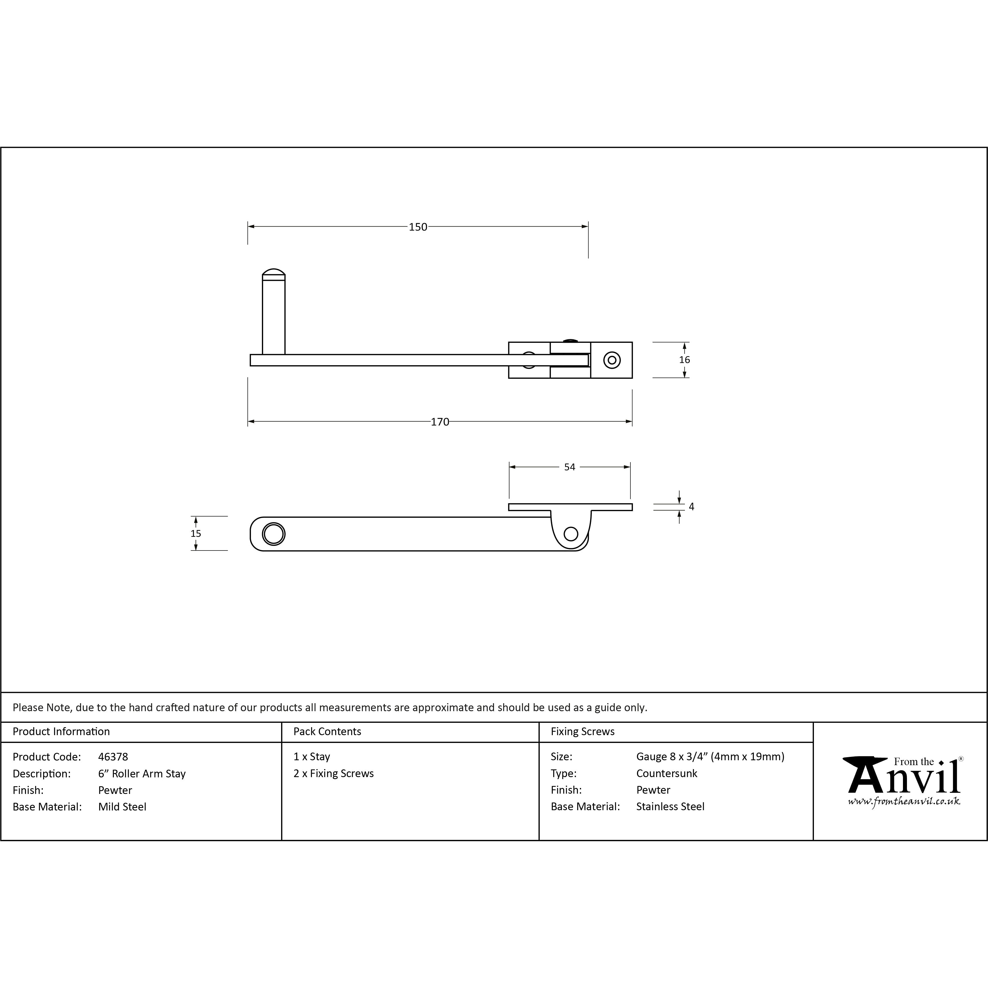 Pewter 6" Roller Arm Stay | From The Anvil-Stays-Yester Home