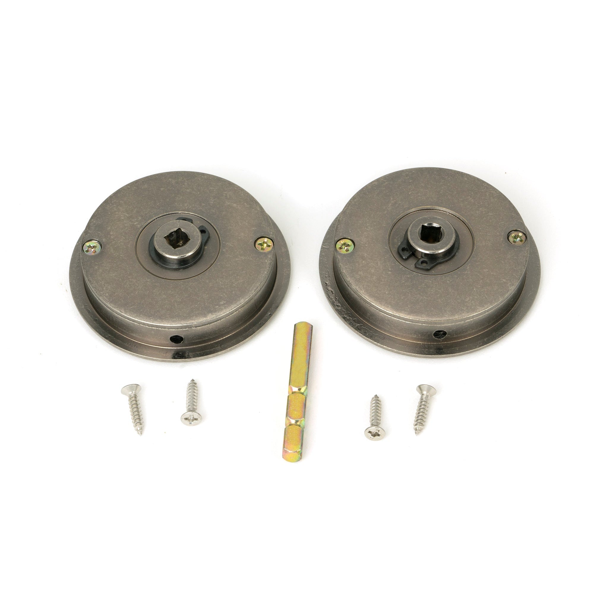 Pewter 60mm Art Deco Round Pull - Privacy Set | From The Anvil-Cabinet Pulls-Yester Home