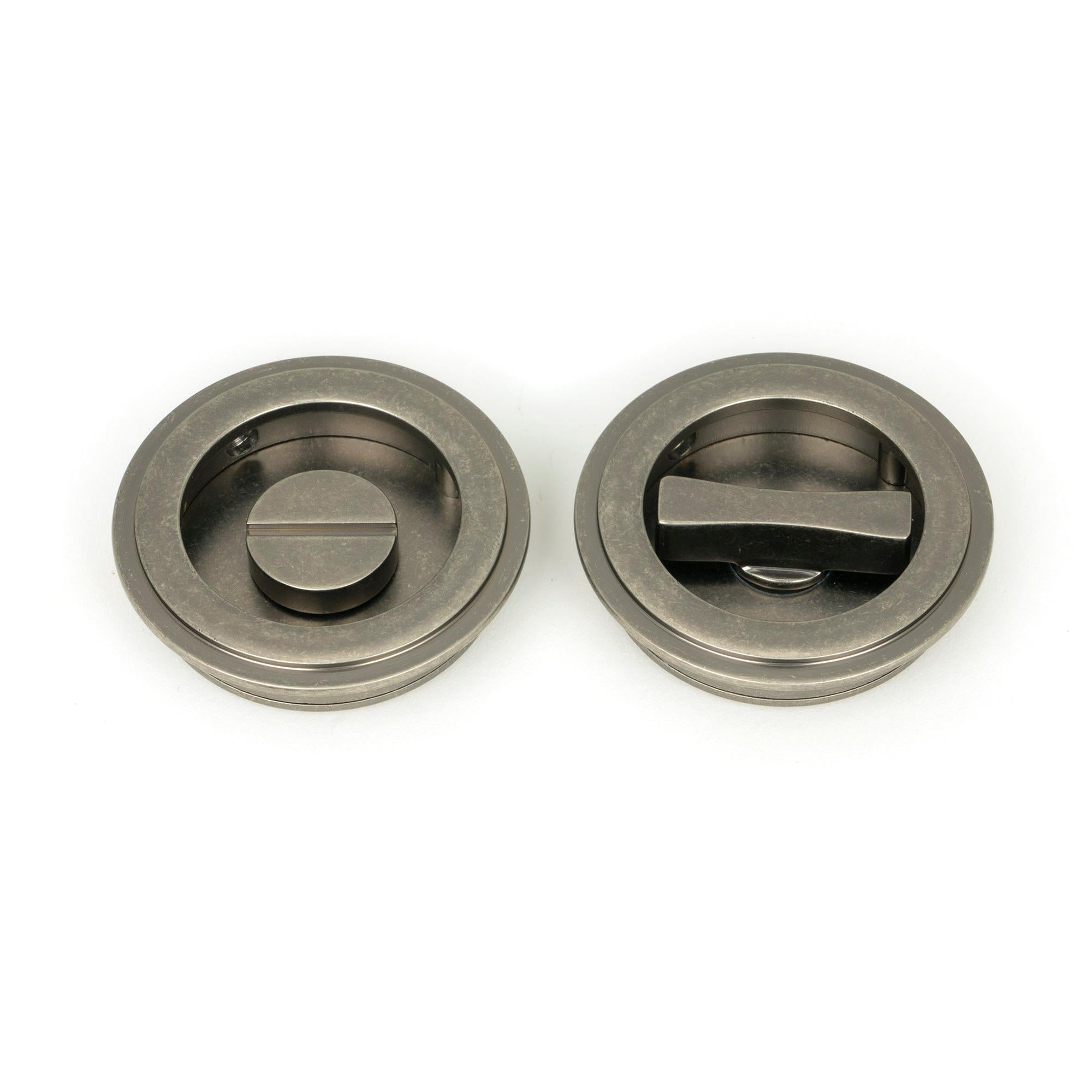 Pewter 60mm Art Deco Round Pull - Privacy Set | From The Anvil - Cabinet Pulls - From The Anvil - Yester Home