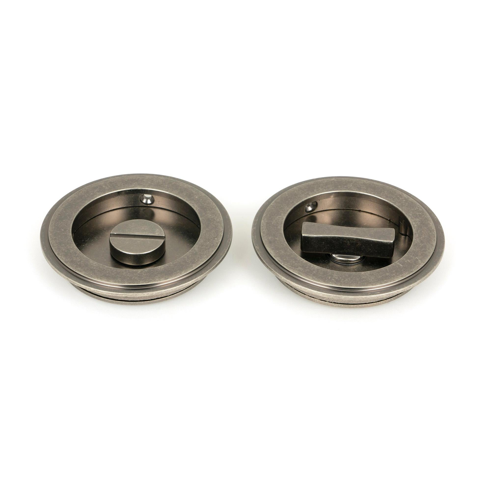 Pewter 75mm Art Deco Round Pull - Privacy Set | From The Anvil - Cabinet Pulls - From The Anvil - Yester Home