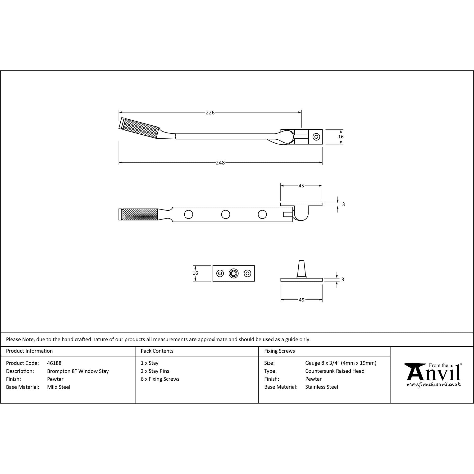 Pewter 8" Brompton Stay | From The Anvil - Stays - From The Anvil - Yester Home