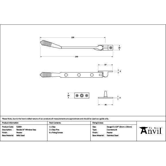 Pewter 8" Reeded Stay - Stays - From The Anvil - Yester Home