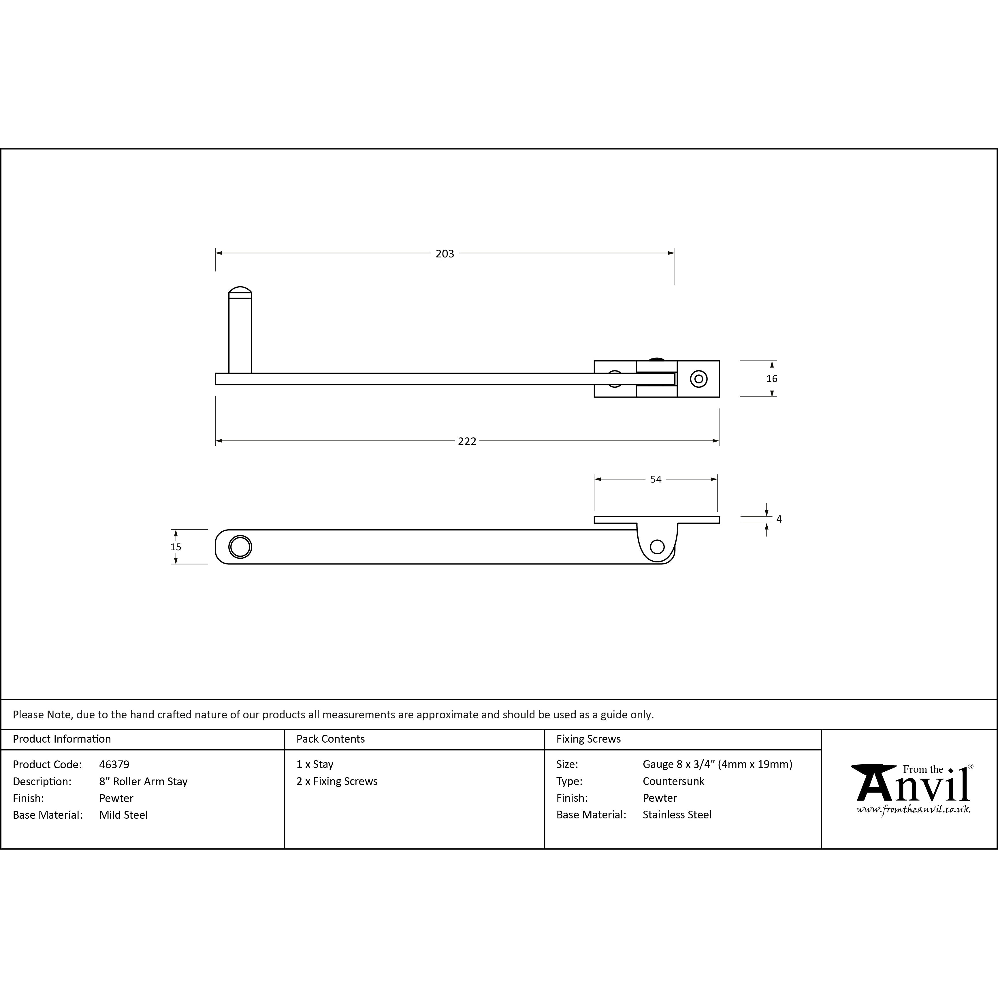 Pewter 8" Roller Arm Stay | From The Anvil-Stays-Yester Home