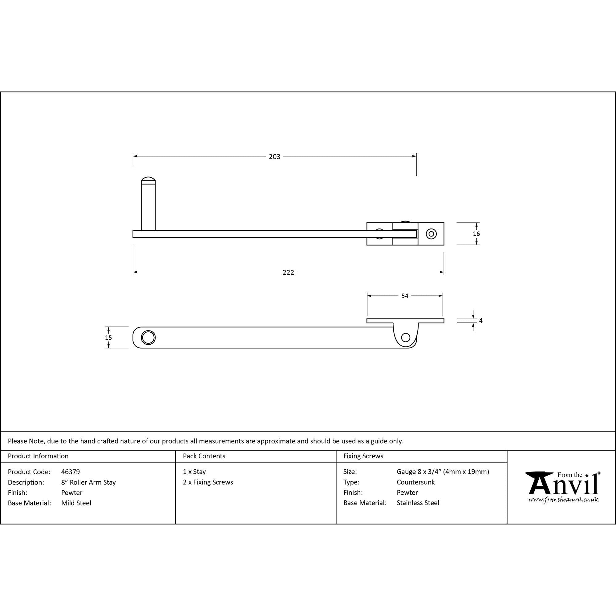 Pewter 8" Roller Arm Stay | From The Anvil - Stays - From The Anvil - Yester Home