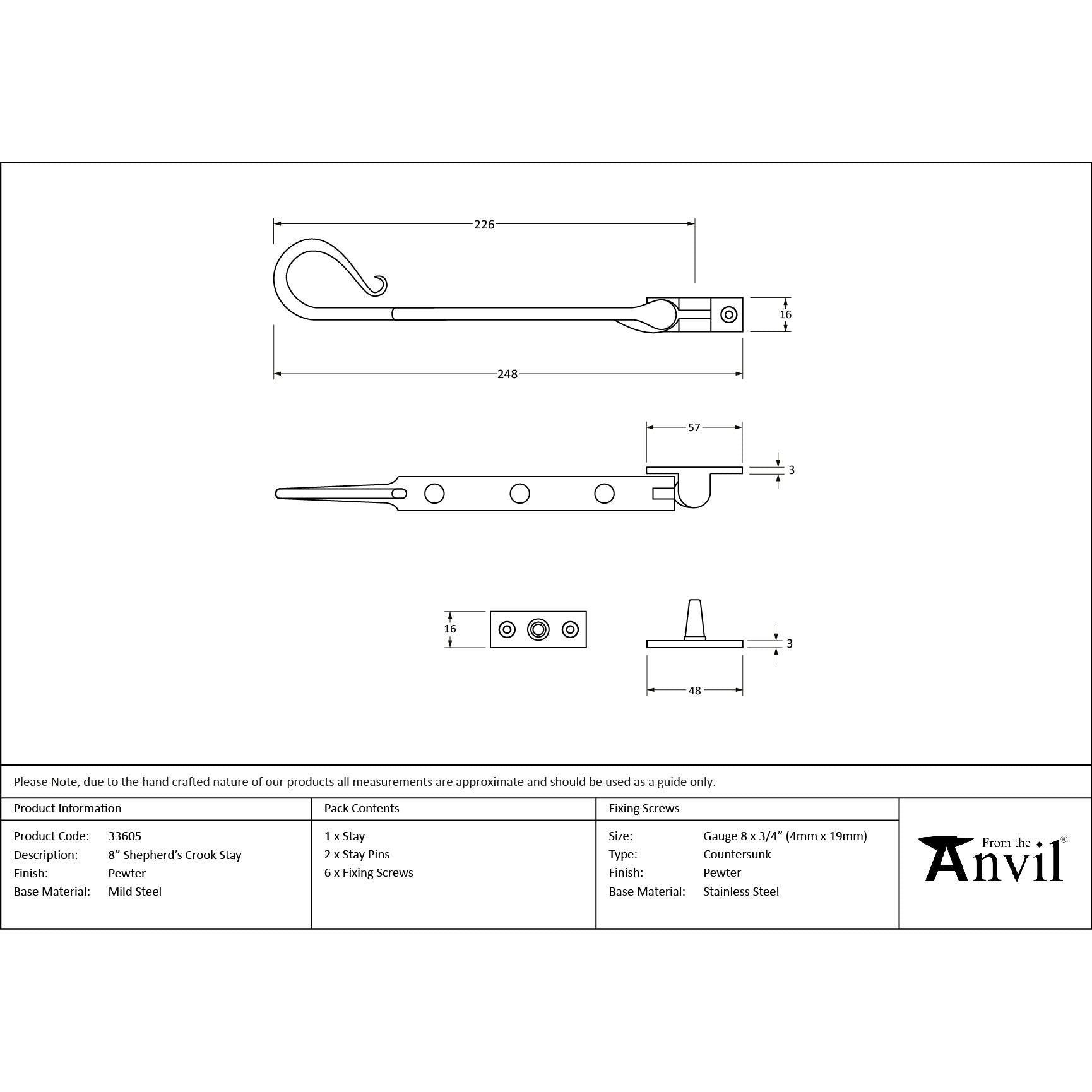 Pewter 8" Shepherd's Crook Stay | From The Anvil - Stays - From The Anvil - Yester Home