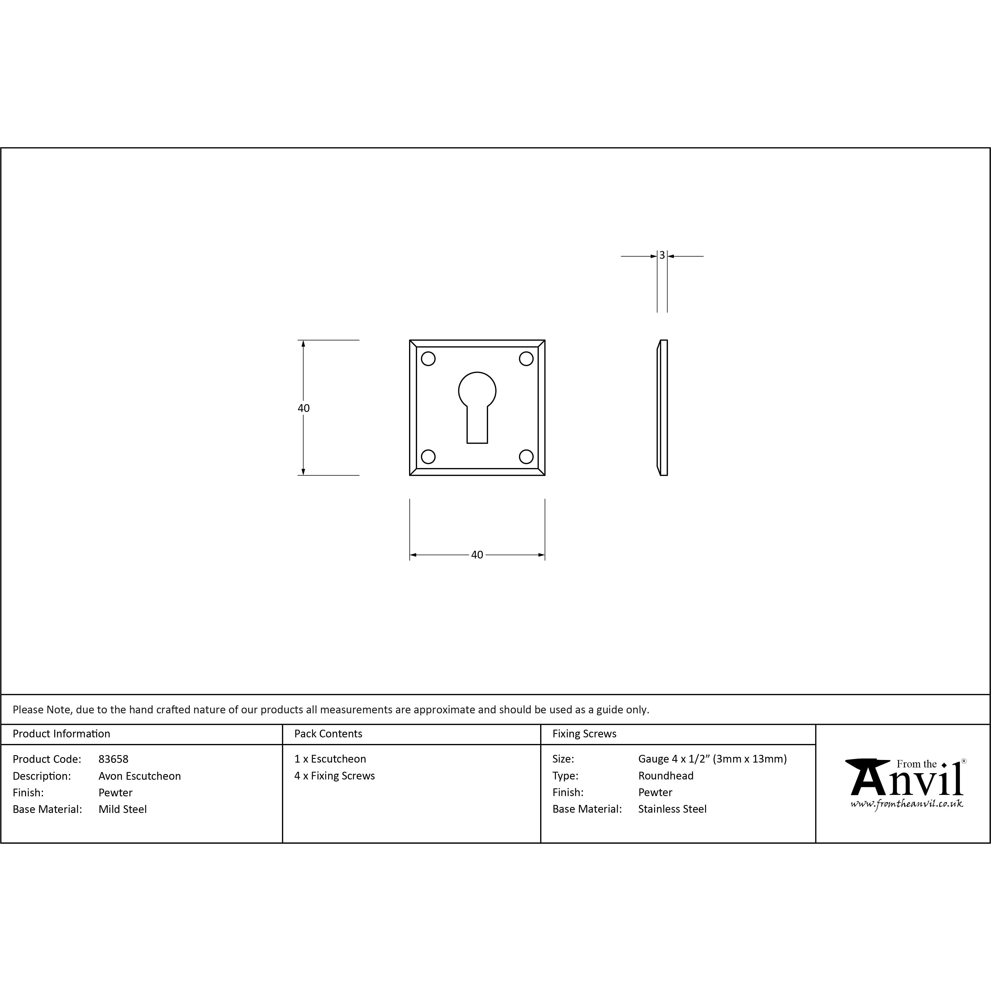 Pewter Avon Escutcheon | From The Anvil-Escutcheons-Yester Home
