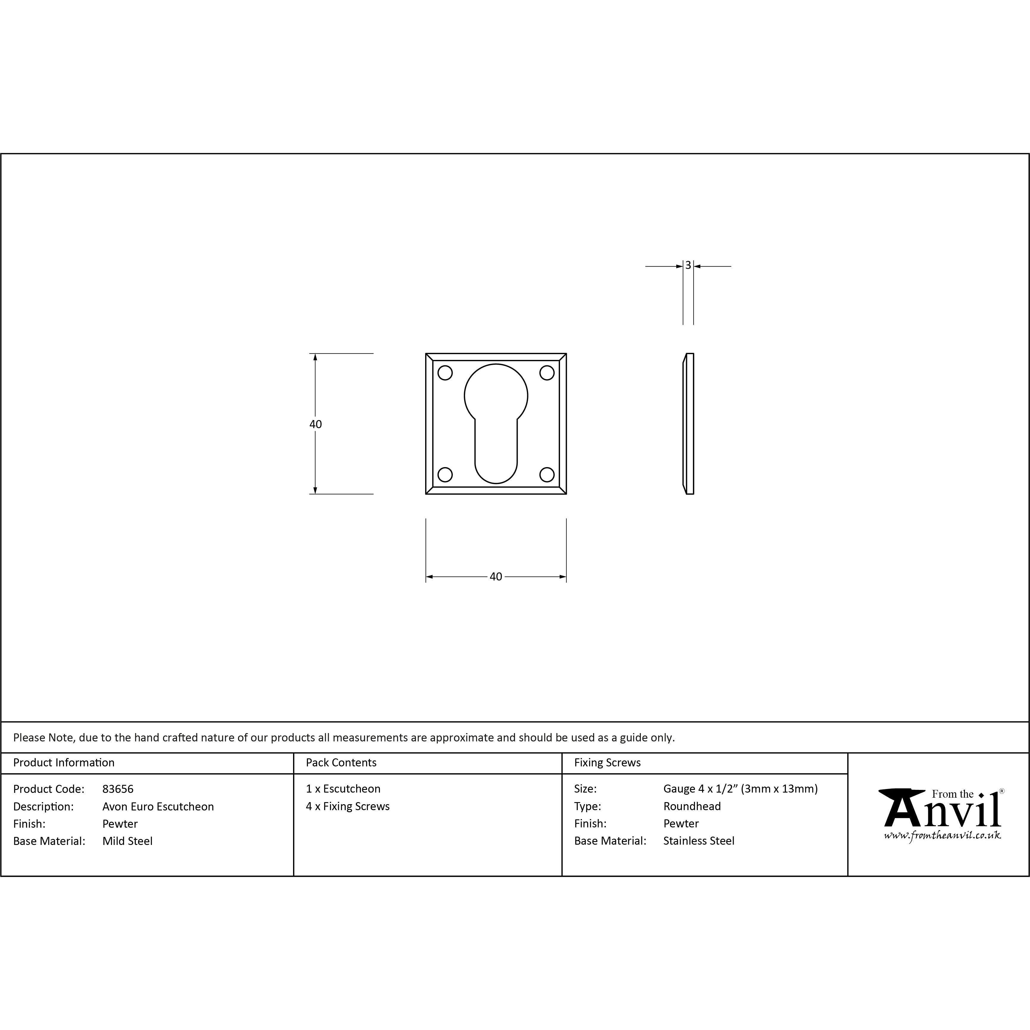 Pewter Avon Euro Escutcheon | From The Anvil-Euro Escutcheons-Yester Home