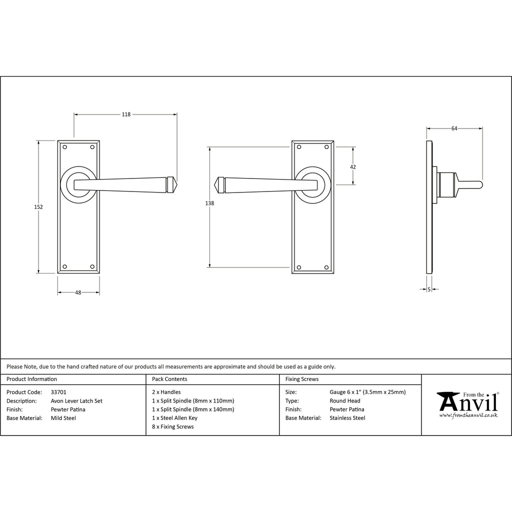 Pewter Avon Lever Latch Set | From The Anvil