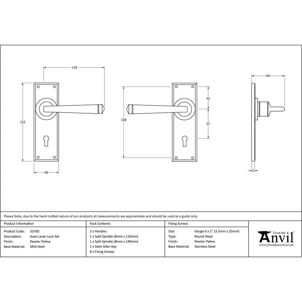 Pewter Avon Lever Lock Set | From The Anvil