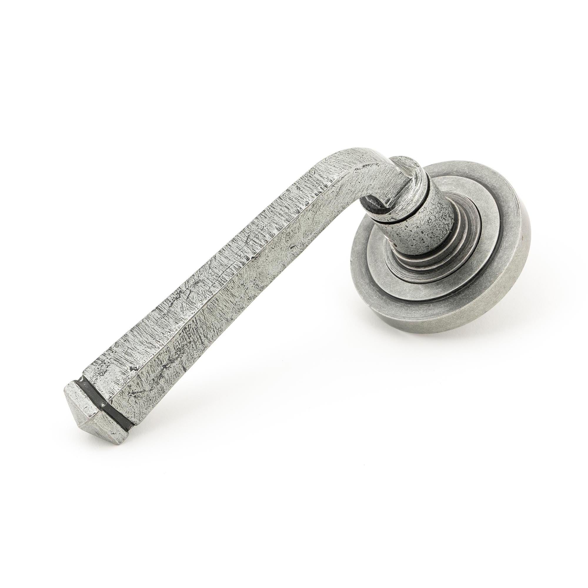 Pewter Avon Round Lever on Rose Set (Art Deco) | From The Anvil - Concealed - From The Anvil - Yester Home