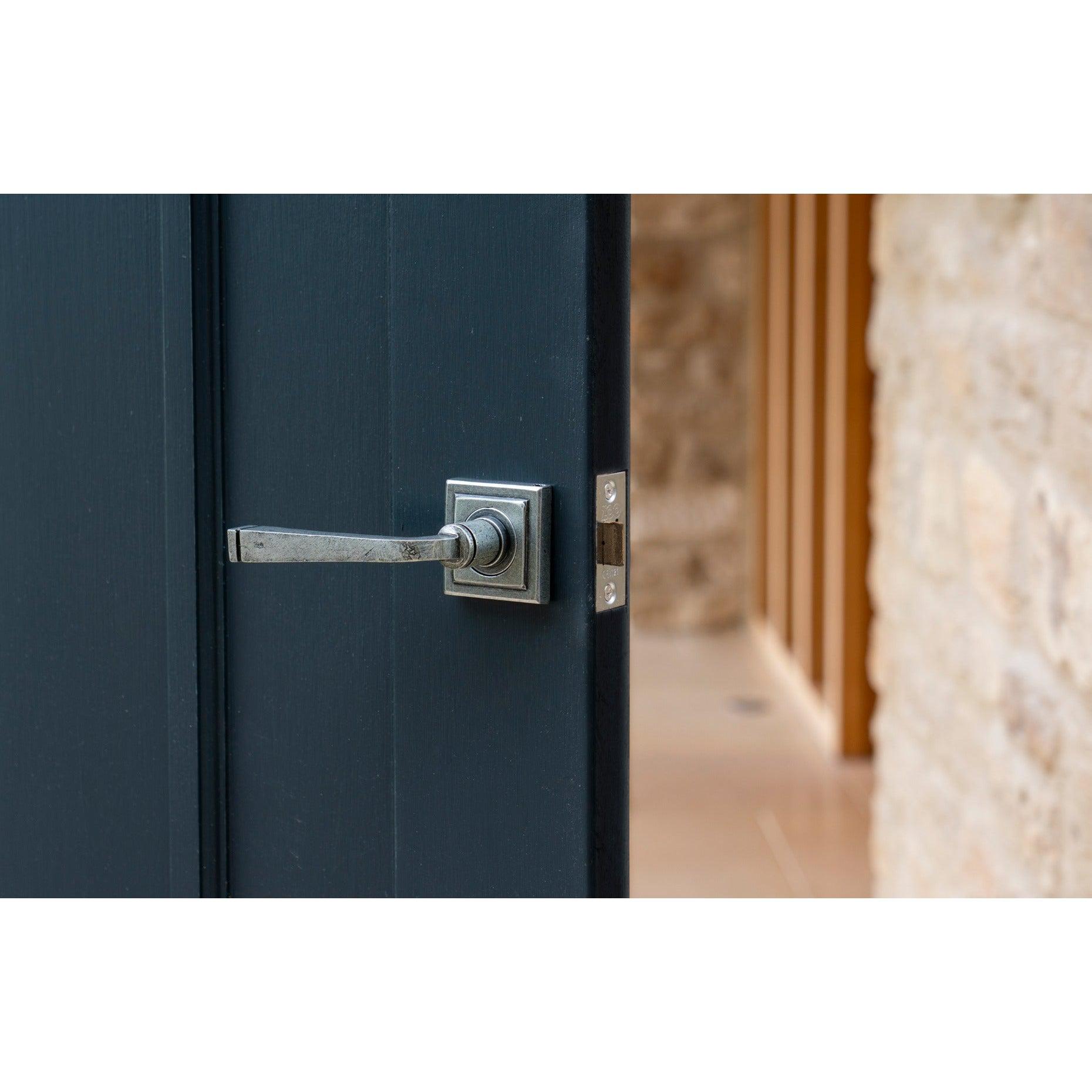 Pewter Avon Round Lever on Rose Set (Square) - Unsprung | From The Anvil-Concealed-Yester Home