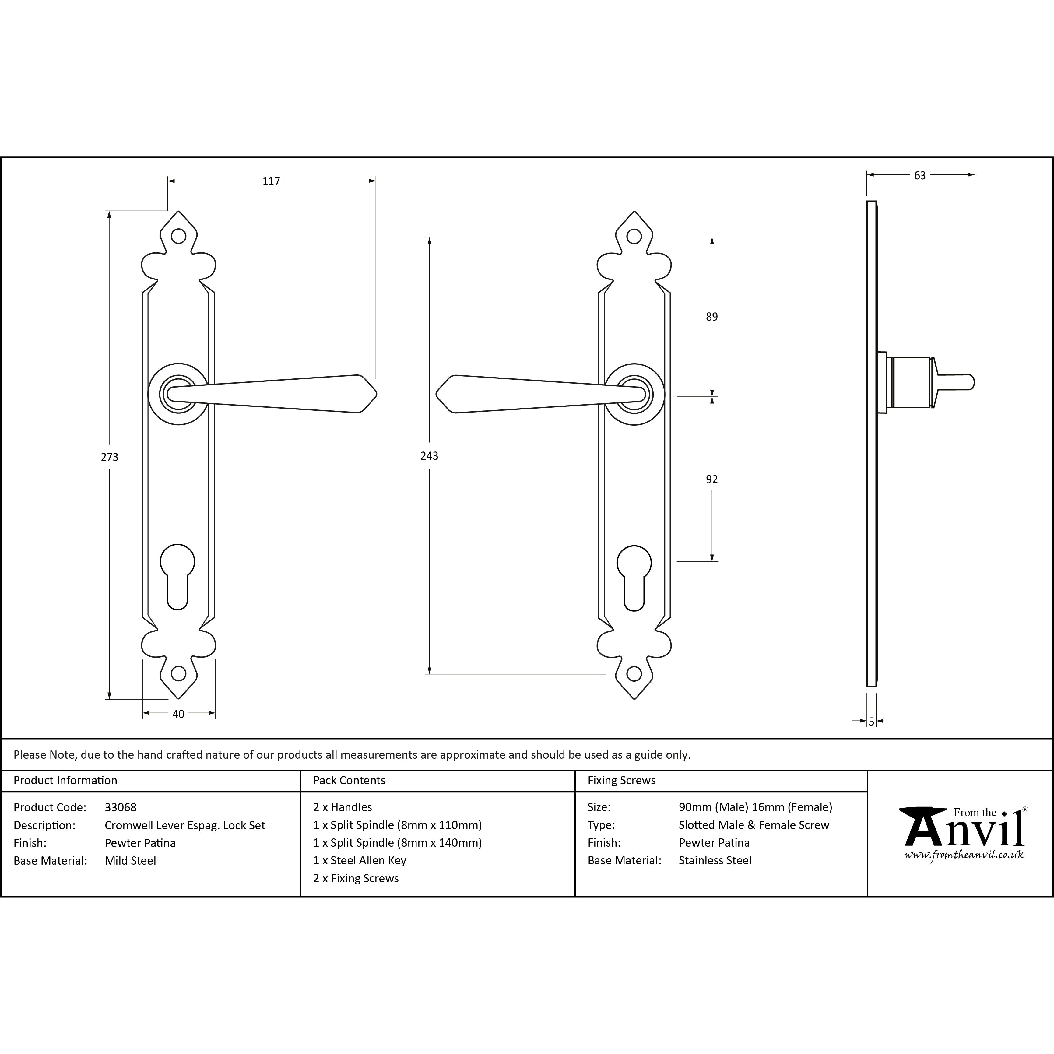 Pewter Cromwell Lever Espag. Lock Set | From The Anvil-Espagnolette-Yester Home