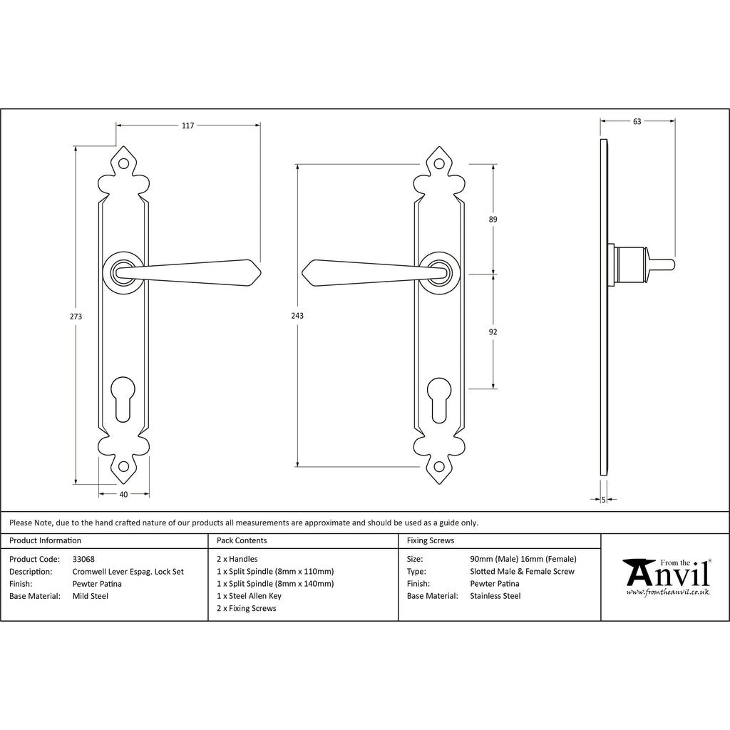 Pewter Cromwell Lever Espag. Lock Set | From The Anvil