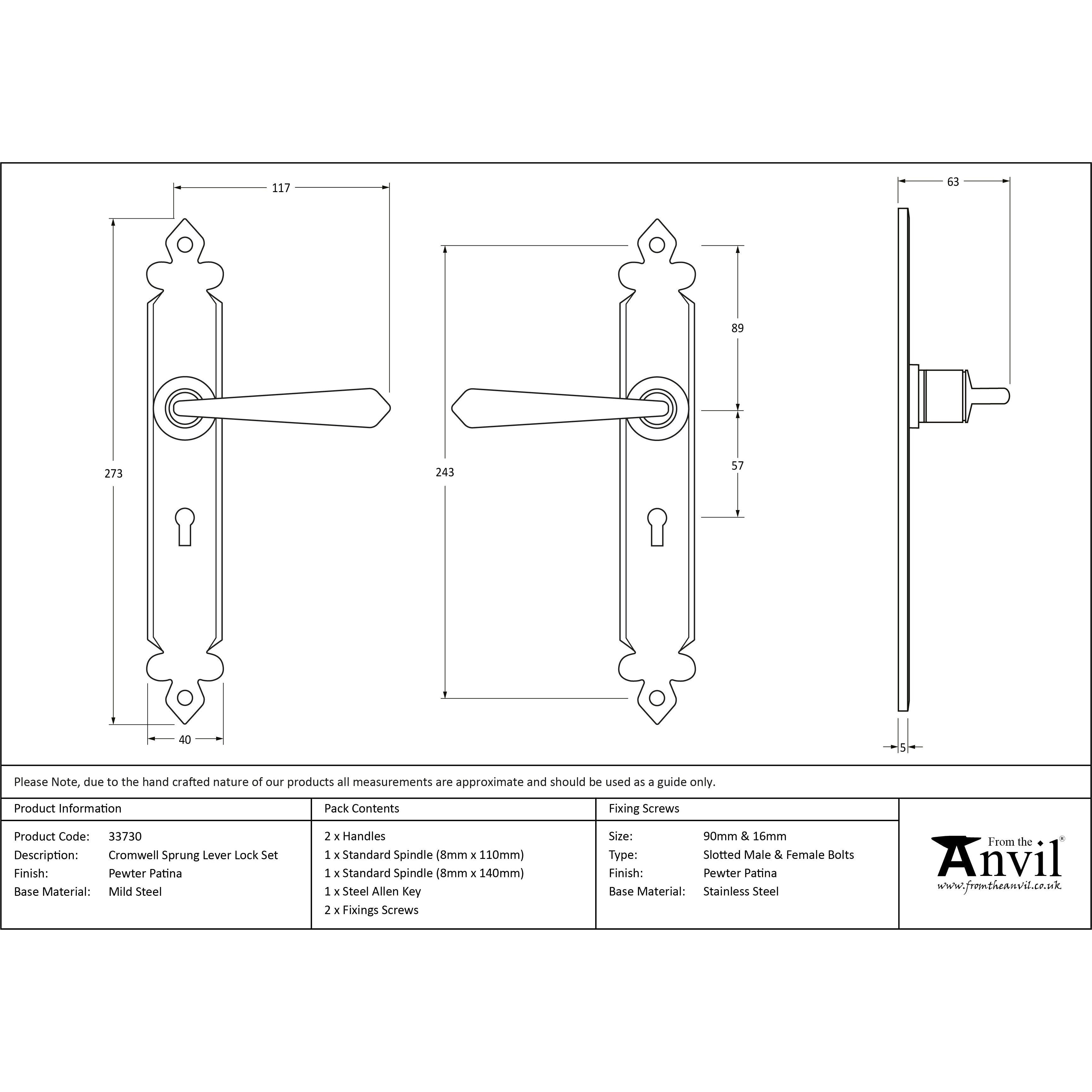 Pewter Cromwell Lever Lock Set | From The Anvil-Lever Lock-Yester Home