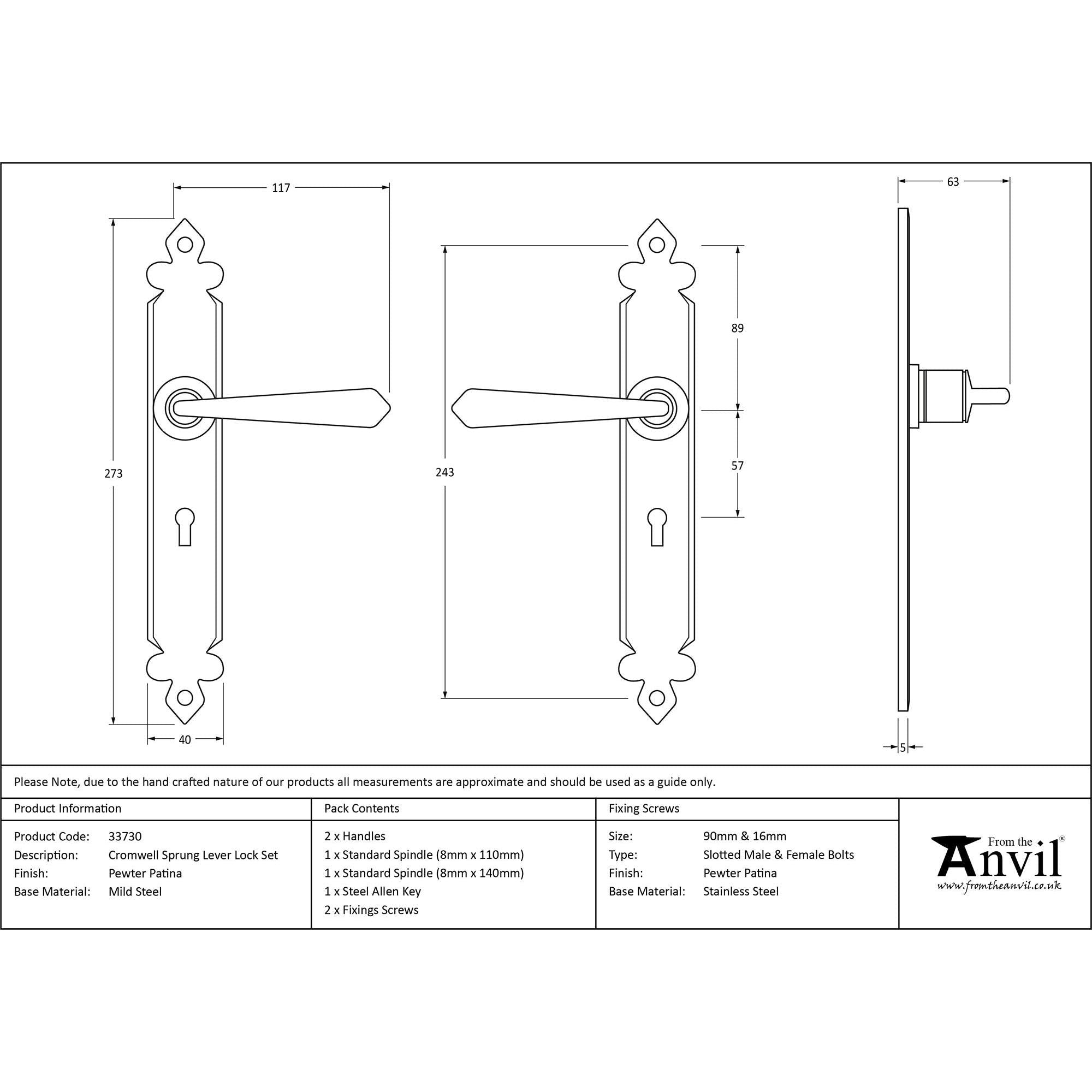 Pewter Cromwell Lever Lock Set | From The Anvil - Lever Lock - From The Anvil - Yester Home