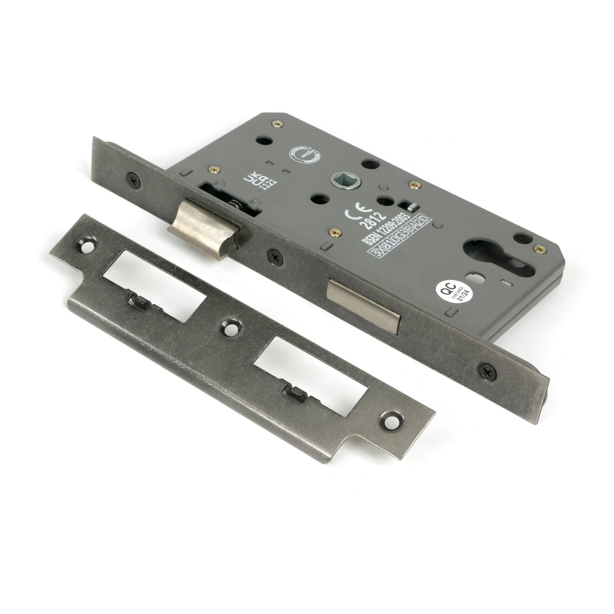 Pewter Euro Din Sash Lock - 60mm Backset/72mm Centre - Euro Locks - From The Anvil - Yester Home