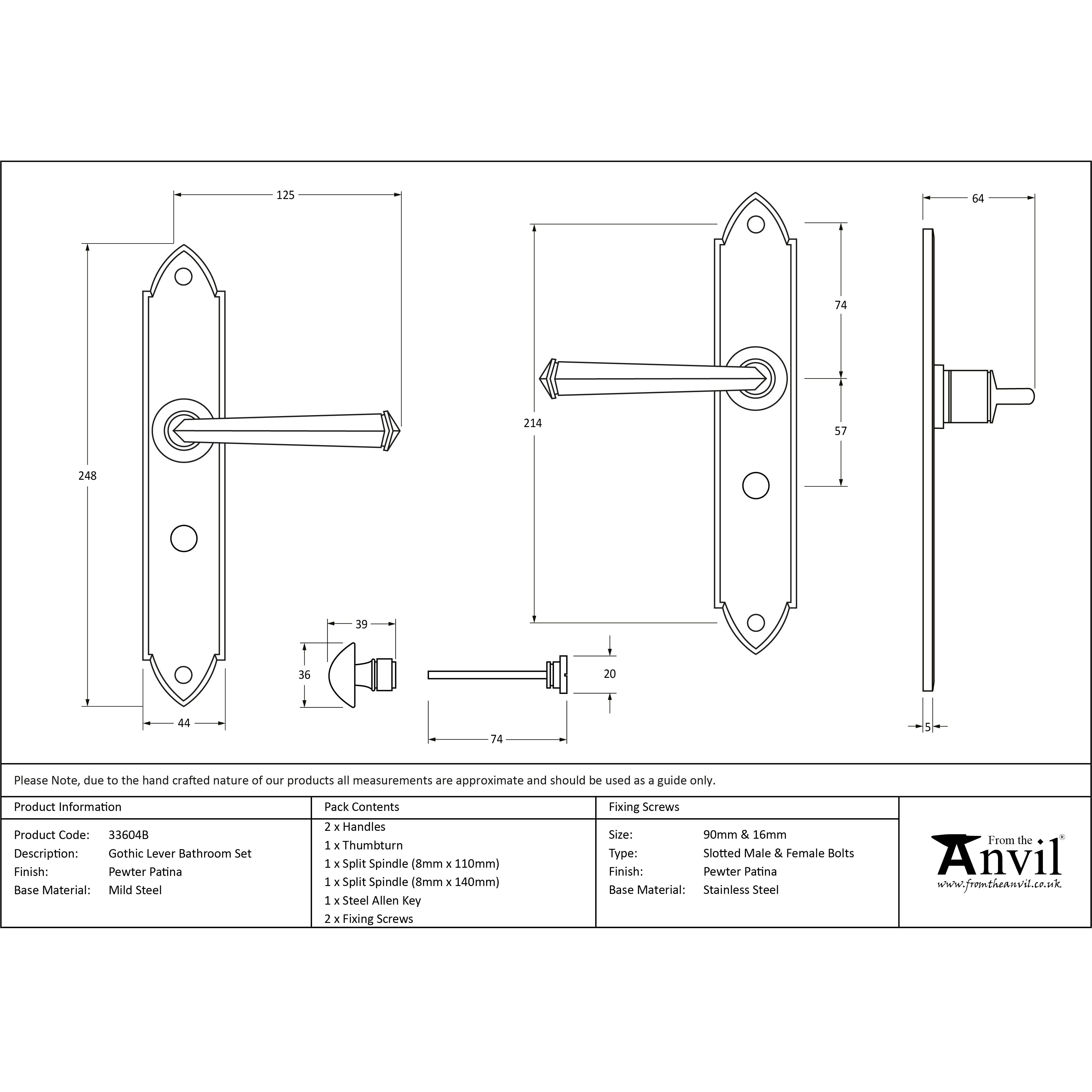 Pewter Gothic Lever Bathroom Set | From The Anvil-Lever Bathroom-Yester Home