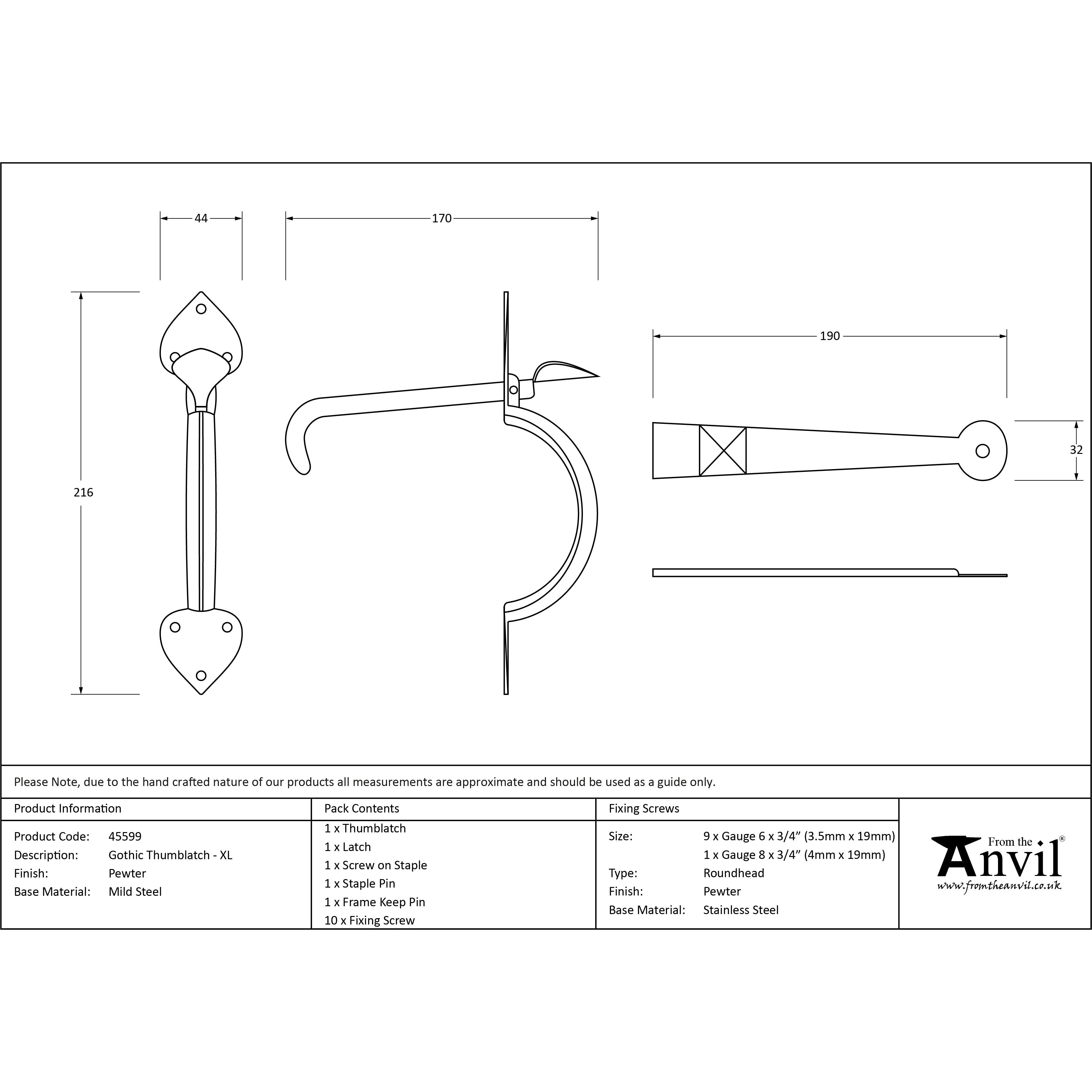 Pewter Gothic Thumblatch - XL | From The Anvil-Thumblatches-Yester Home