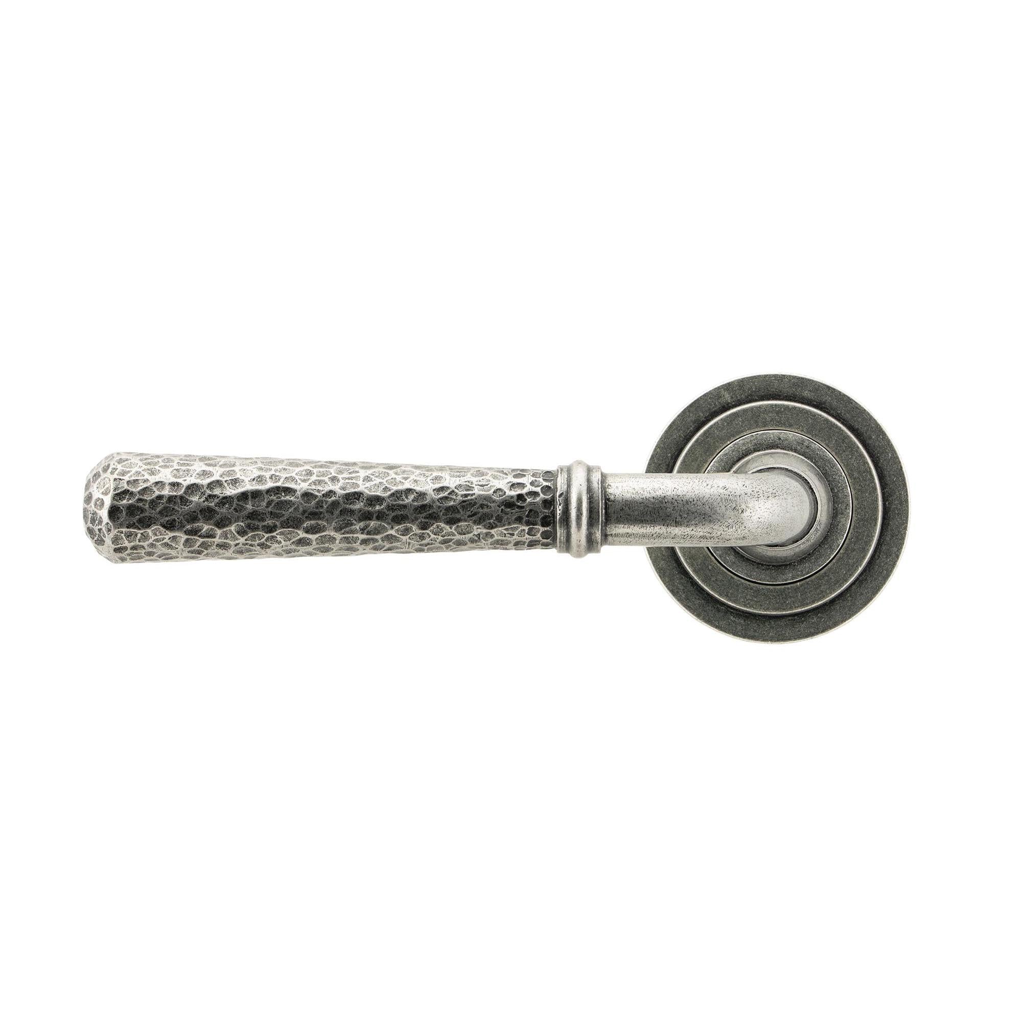 Pewter Hammered Newbury Lever on Rose Set (Art Deco) | From The Anvil - Concealed - From The Anvil - Yester Home