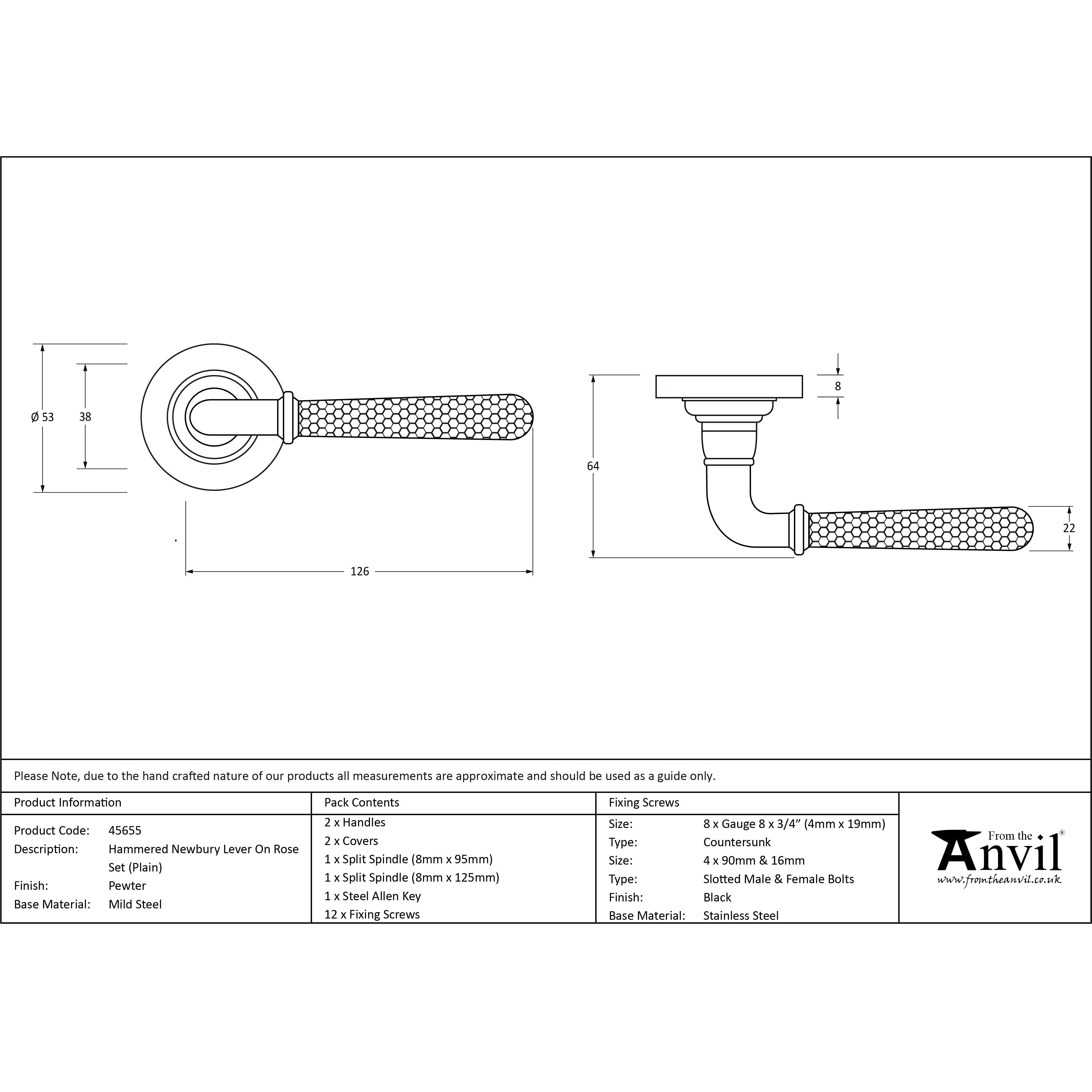 Pewter Hammered Newbury Lever on Rose Set (Plain) | From The Anvil-Concealed-Yester Home