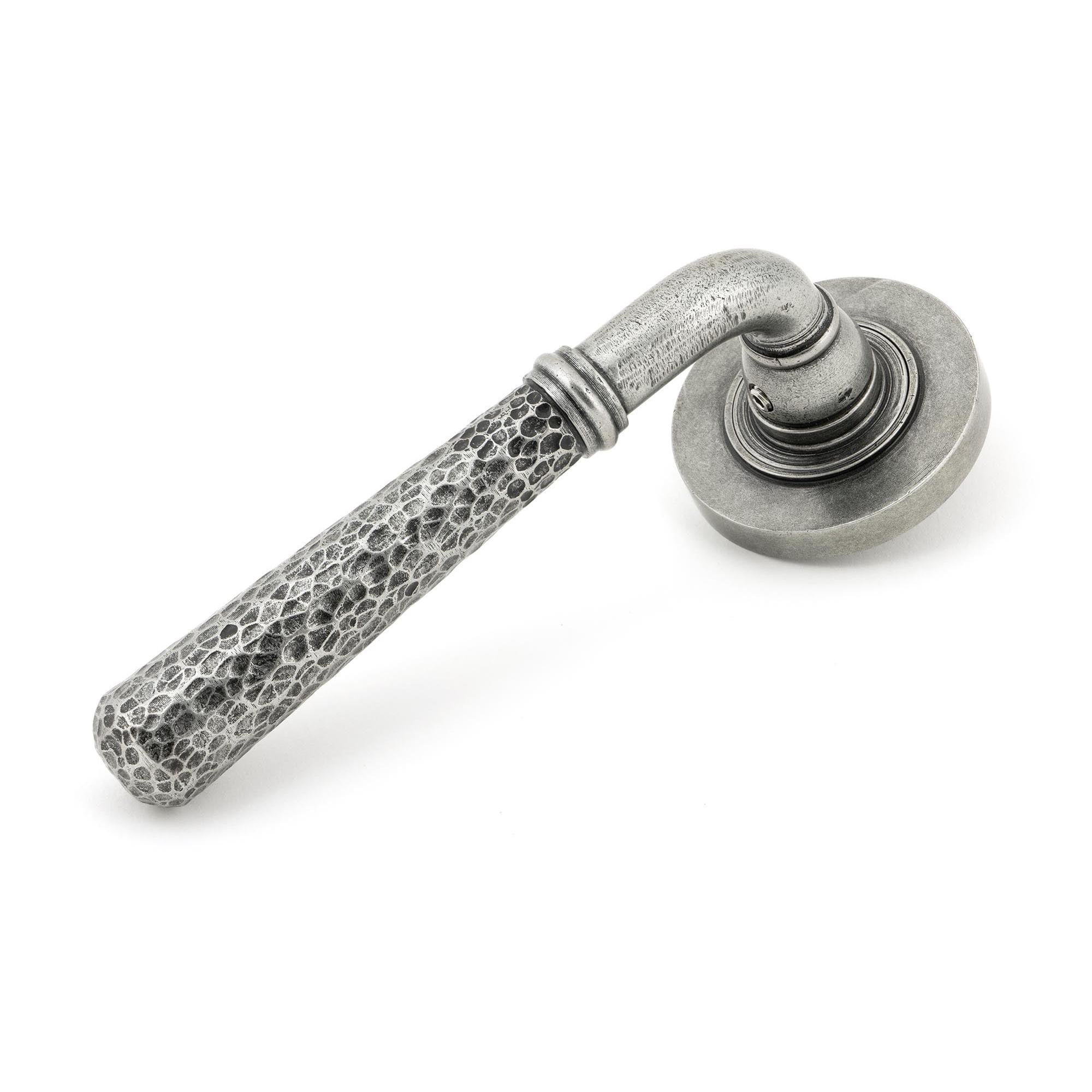 Pewter Hammered Newbury Lever on Rose Set (Plain) | From The Anvil - Concealed - From The Anvil - Yester Home
