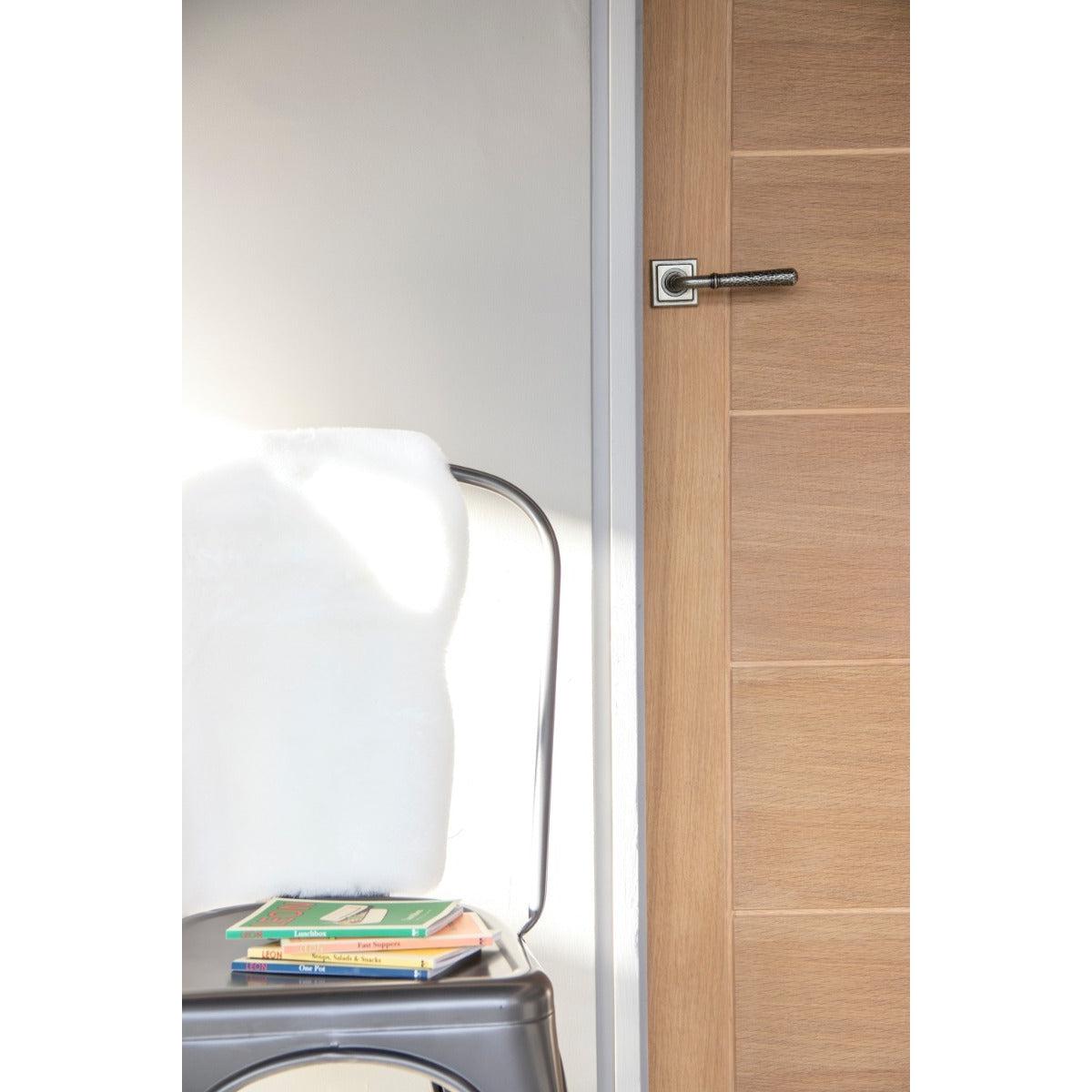 Pewter Hammered Newbury Lever on Rose Set (Square) | From The Anvil-Concealed-Yester Home