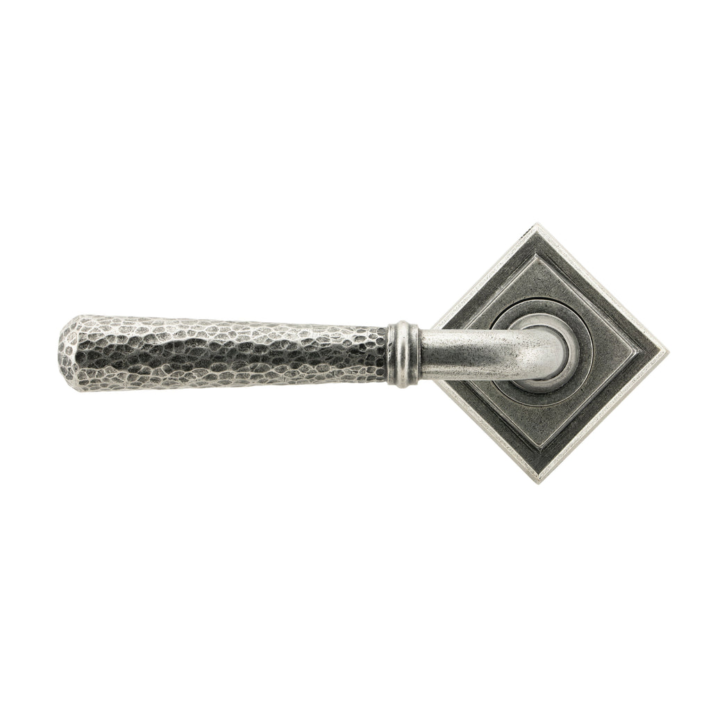 Pewter Hammered Newbury Lever on Rose Set (Square) - Unsprung | From The Anvil