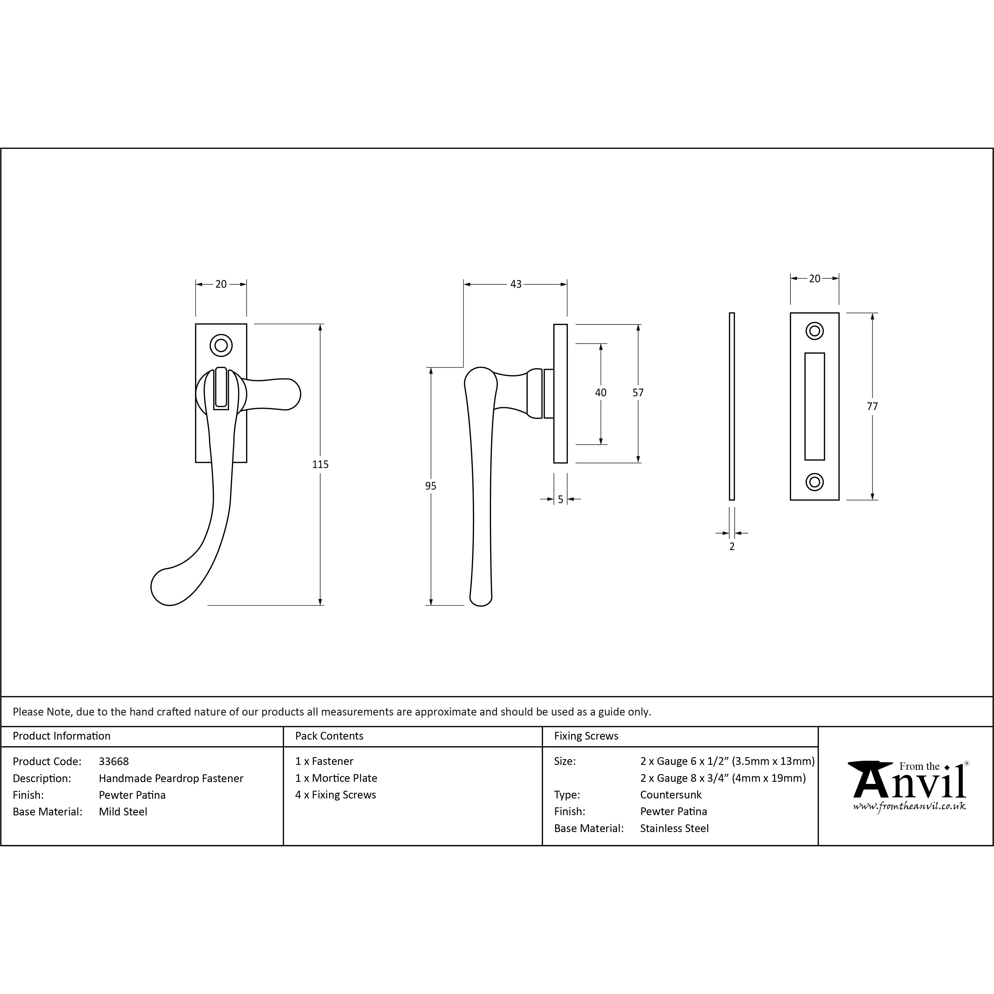Pewter Handmade Peardrop Fastener | From The Anvil-Fasteners-Yester Home