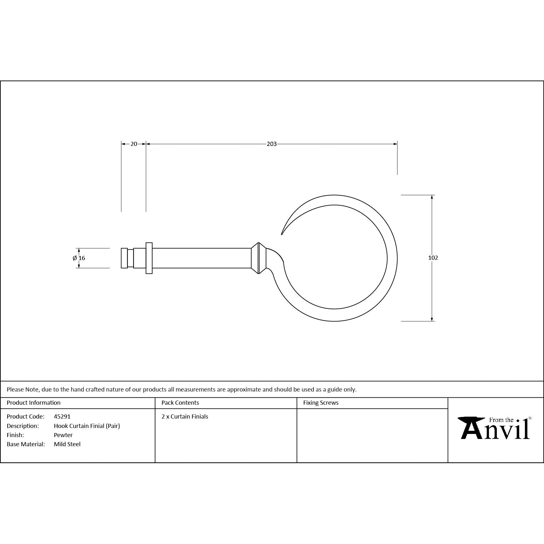 Pewter Hook Curtain Finial (Pair) | From The Anvil - Finials - From The Anvil - Yester Home