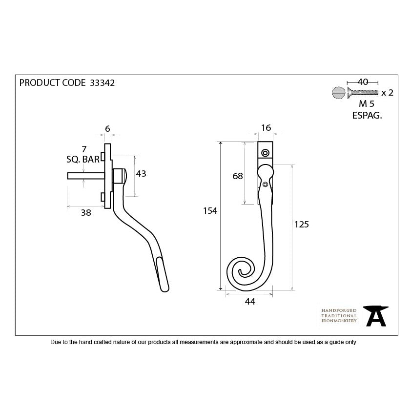 Pewter Large 16mm Monkeytail Espag - LH | From The Anvil-Espag. Fasteners-Yester Home
