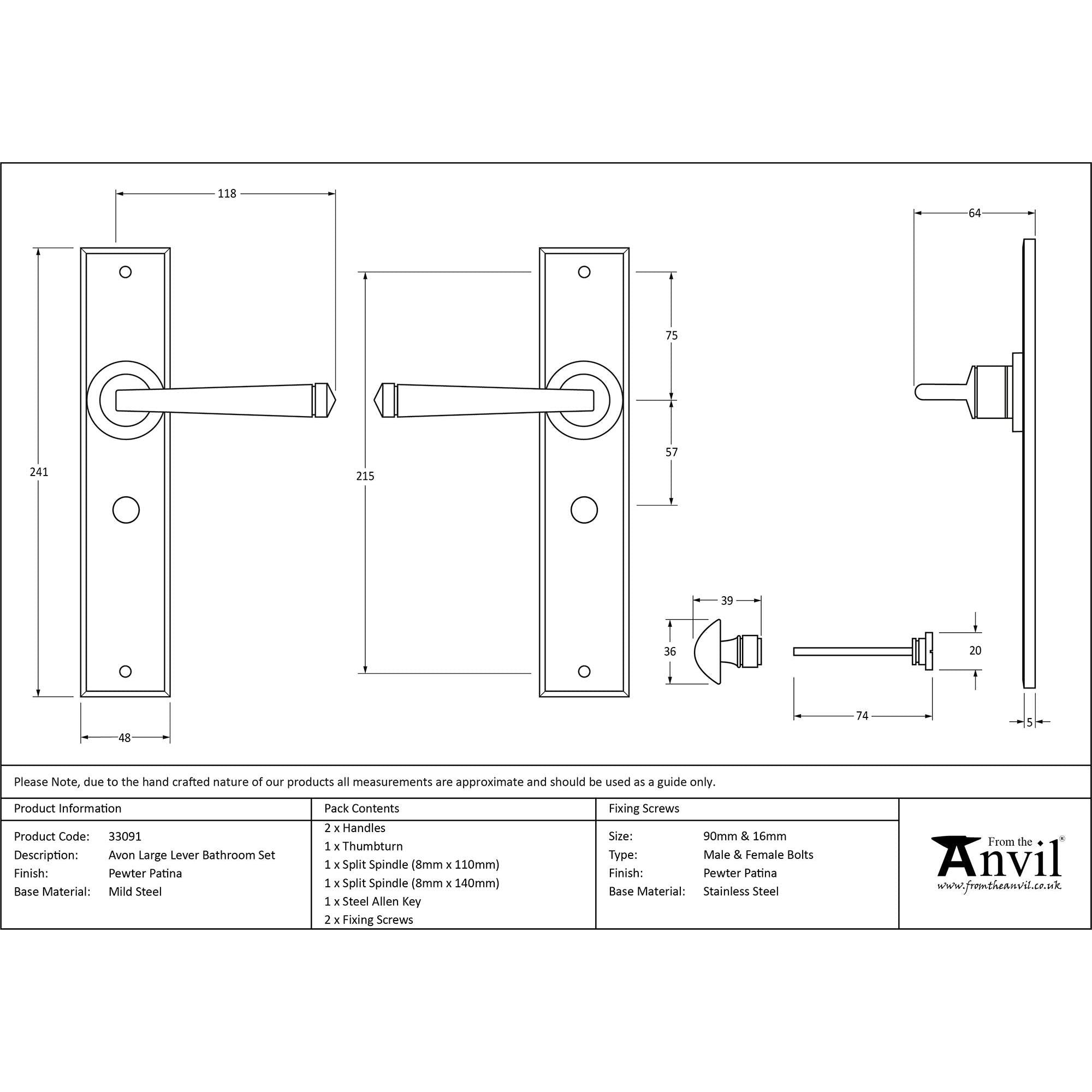 Pewter Large Avon Lever Bathroom Set | From The Anvil - Lever Bathroom - From The Anvil - Yester Home