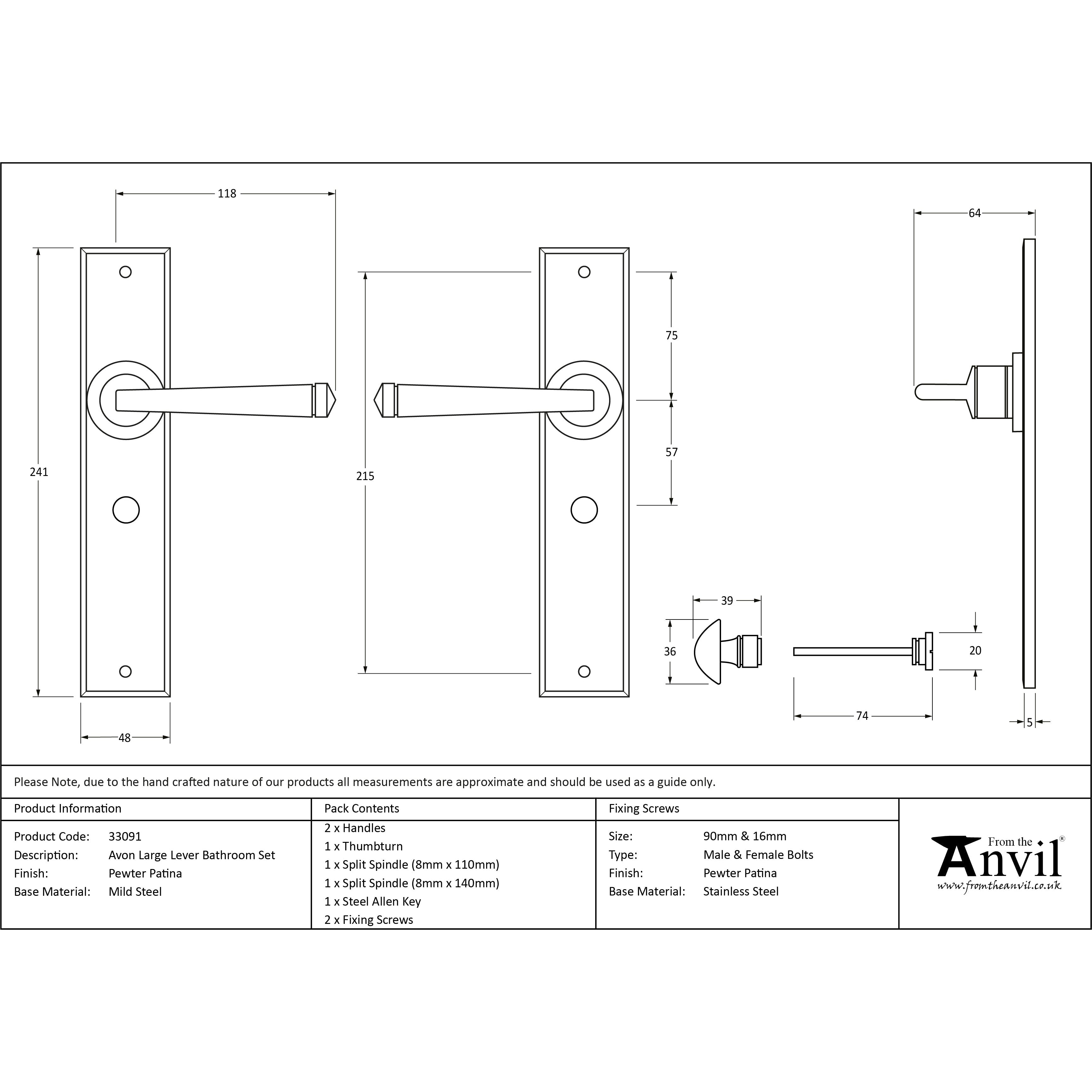 Pewter Large Avon Lever Bathroom Set | From The Anvil-Lever Bathroom-Yester Home
