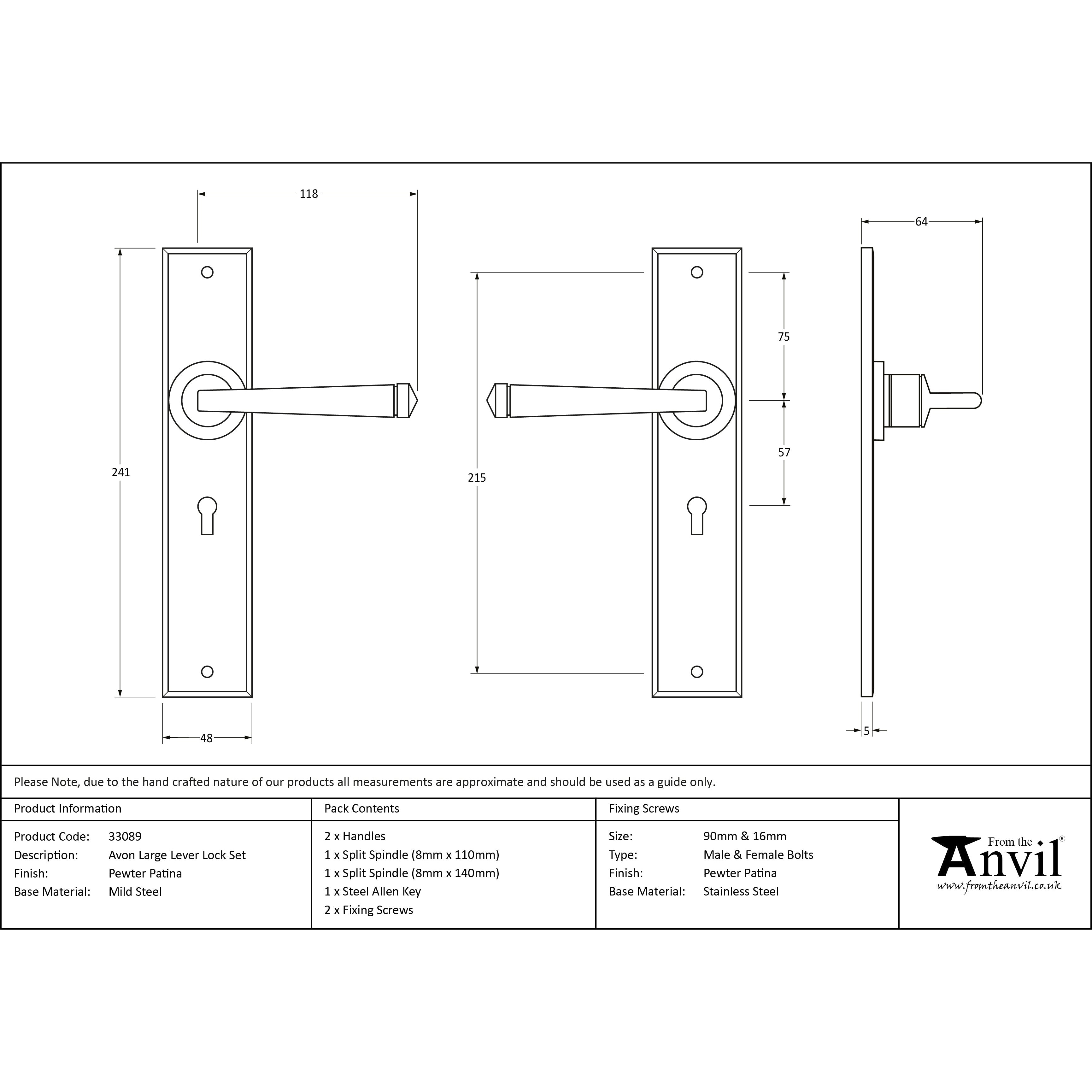 Pewter Large Avon Lever Lock Set | From The Anvil-Lever Lock-Yester Home