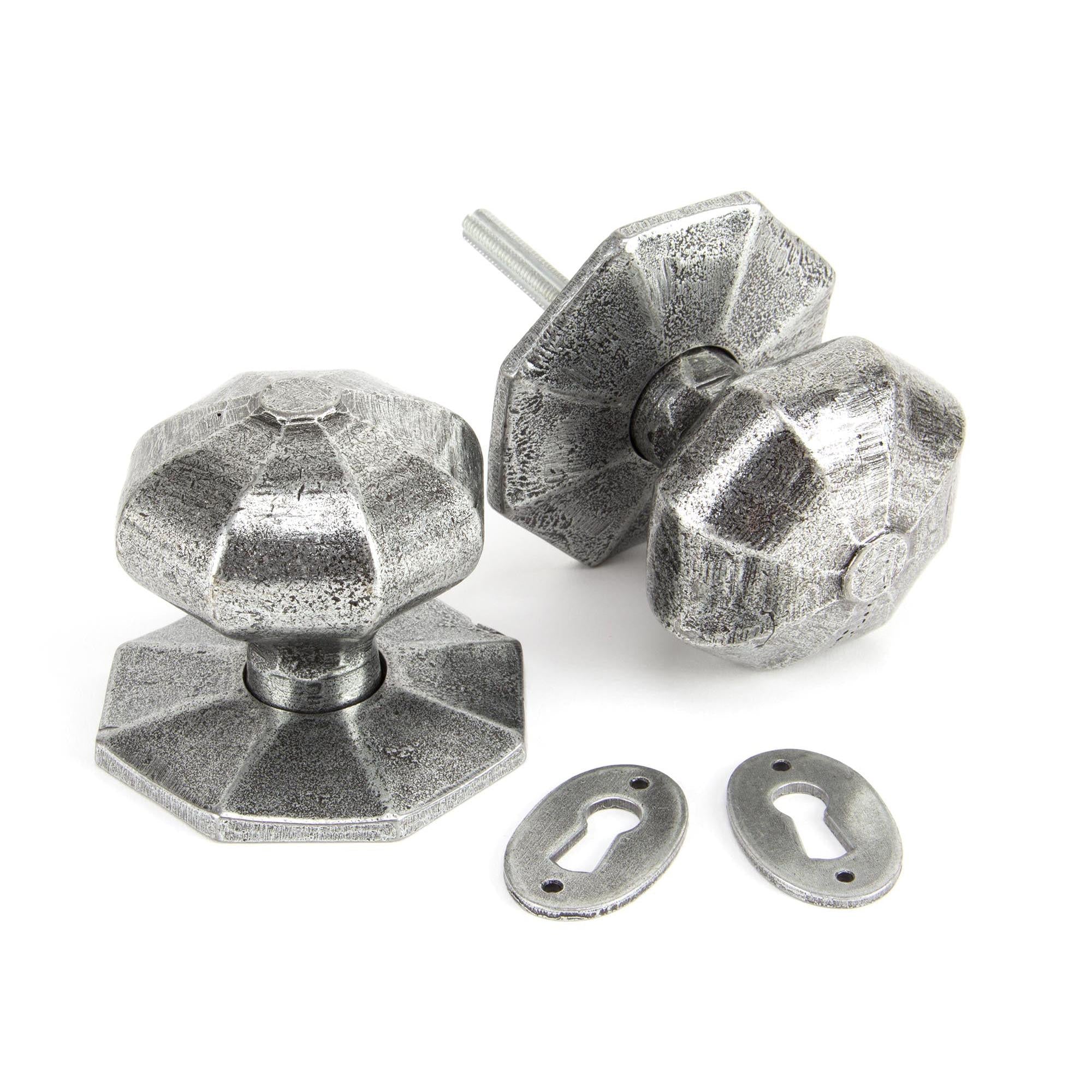 Pewter Large Octagonal Mortice/Rim Knob Set | From The Anvil - Mortice Knobs - From The Anvil - Yester Home