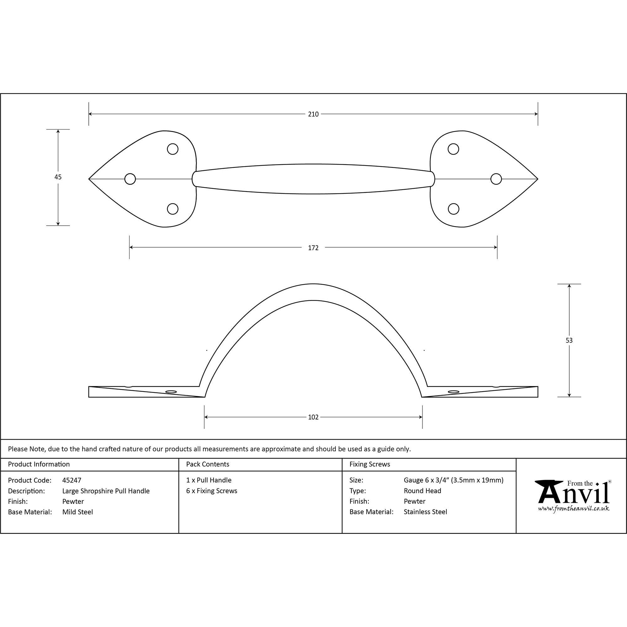 Pewter Large Shropshire Pull Handle | From The Anvil - D Handles - From The Anvil - Yester Home