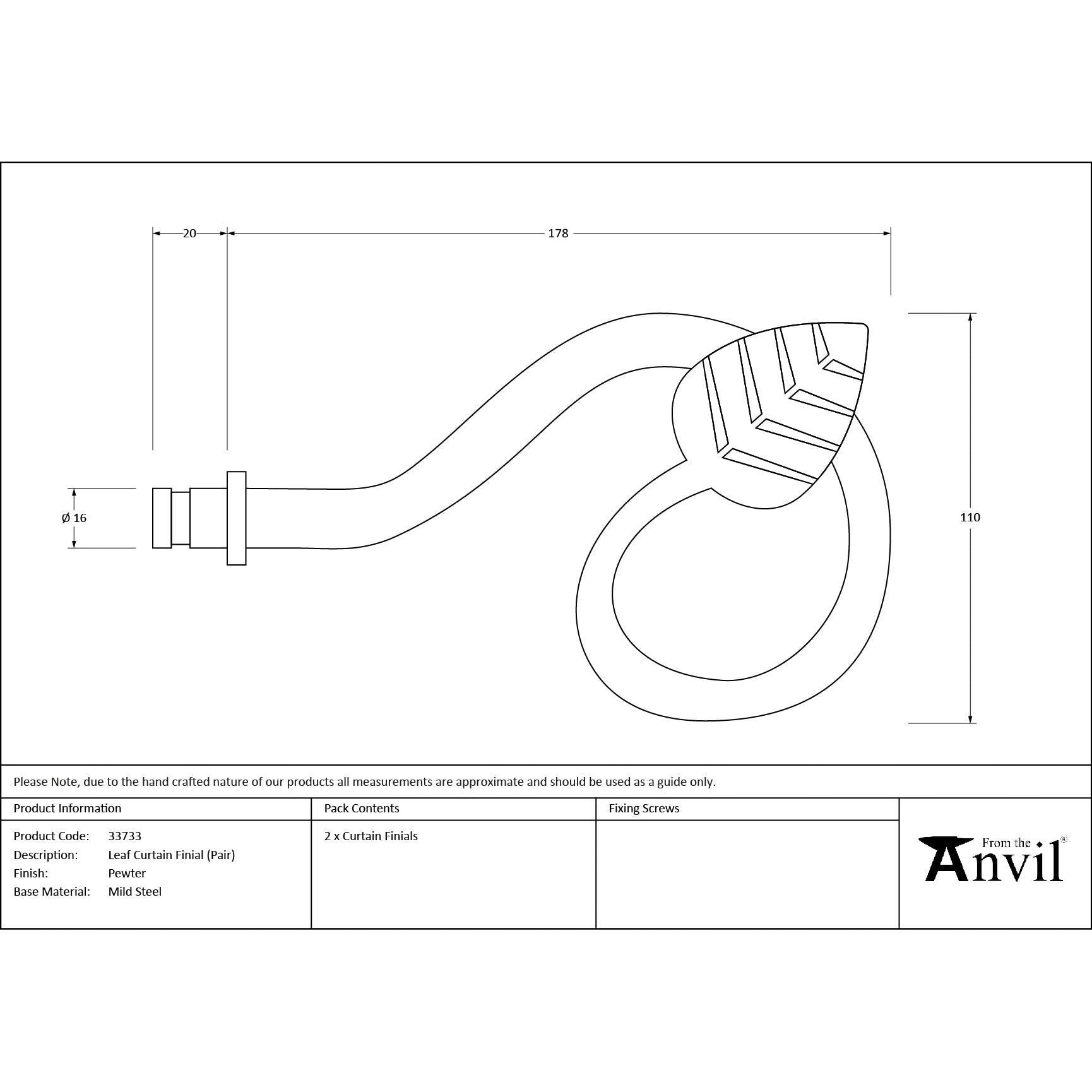 Pewter Leaf Curtain Finial (pair) | From The Anvil - Finials - From The Anvil - Yester Home