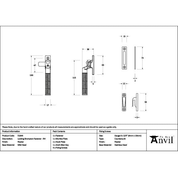 Pewter Locking Brompton Fastener - RH - Locking Fasteners - From The Anvil - Yester Home
