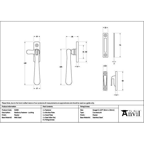 Pewter Locking Newbury Fastener - Locking Fasteners - From The Anvil - Yester Home