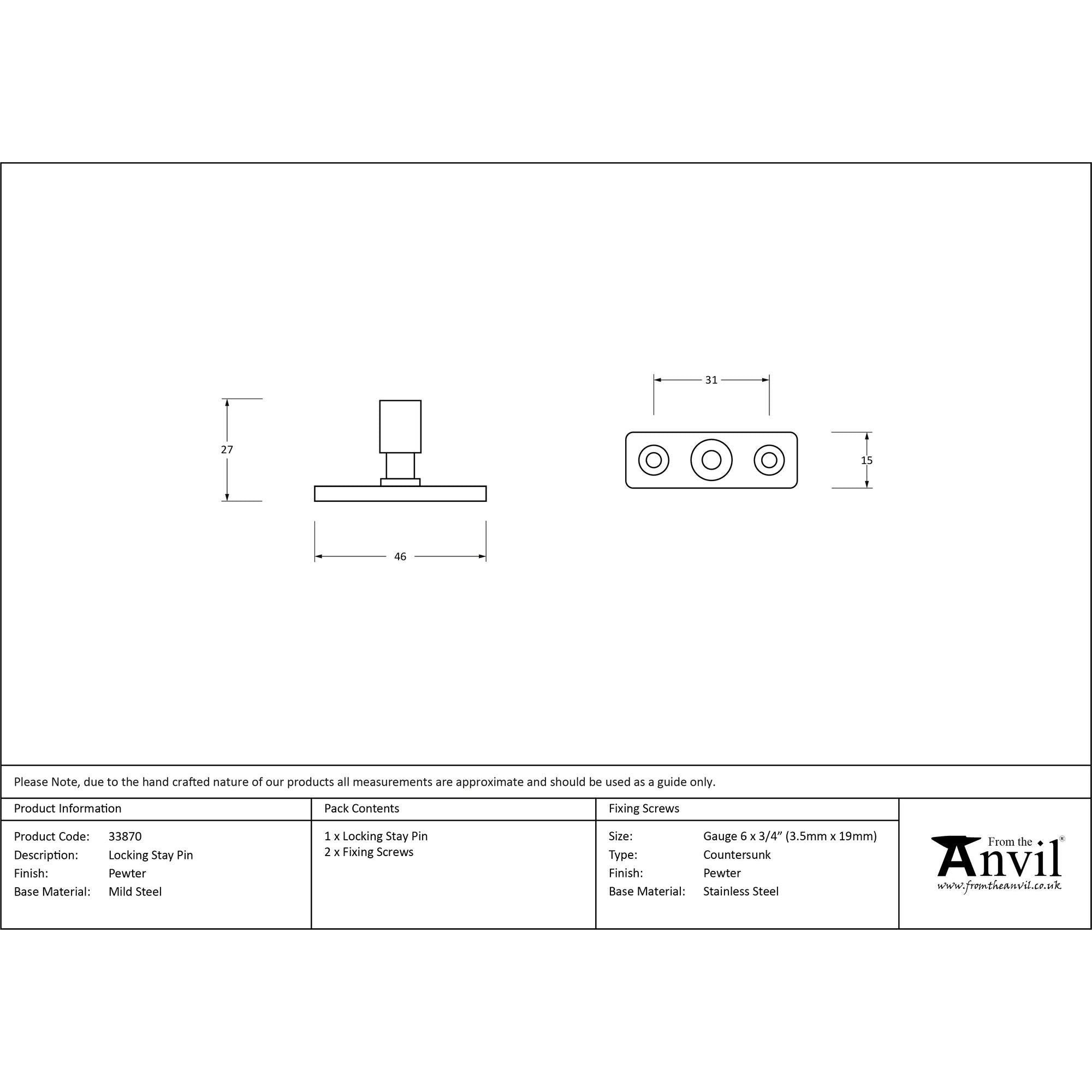 Pewter Locking Stay Pin | From The Anvil - Stay Pins - From The Anvil - Yester Home