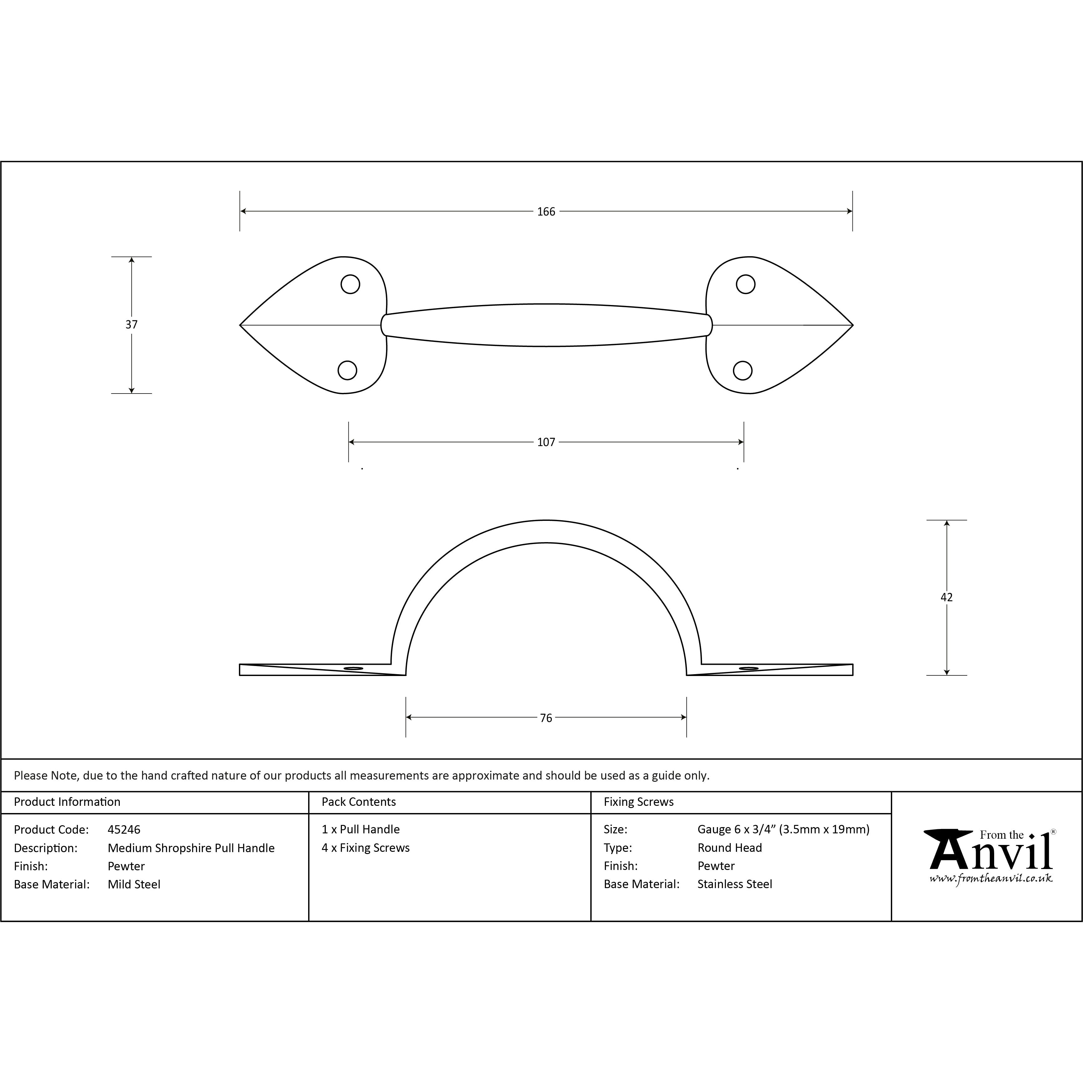 Pewter Medium Shropshire Pull Handle | From The Anvil-D Handles-Yester Home