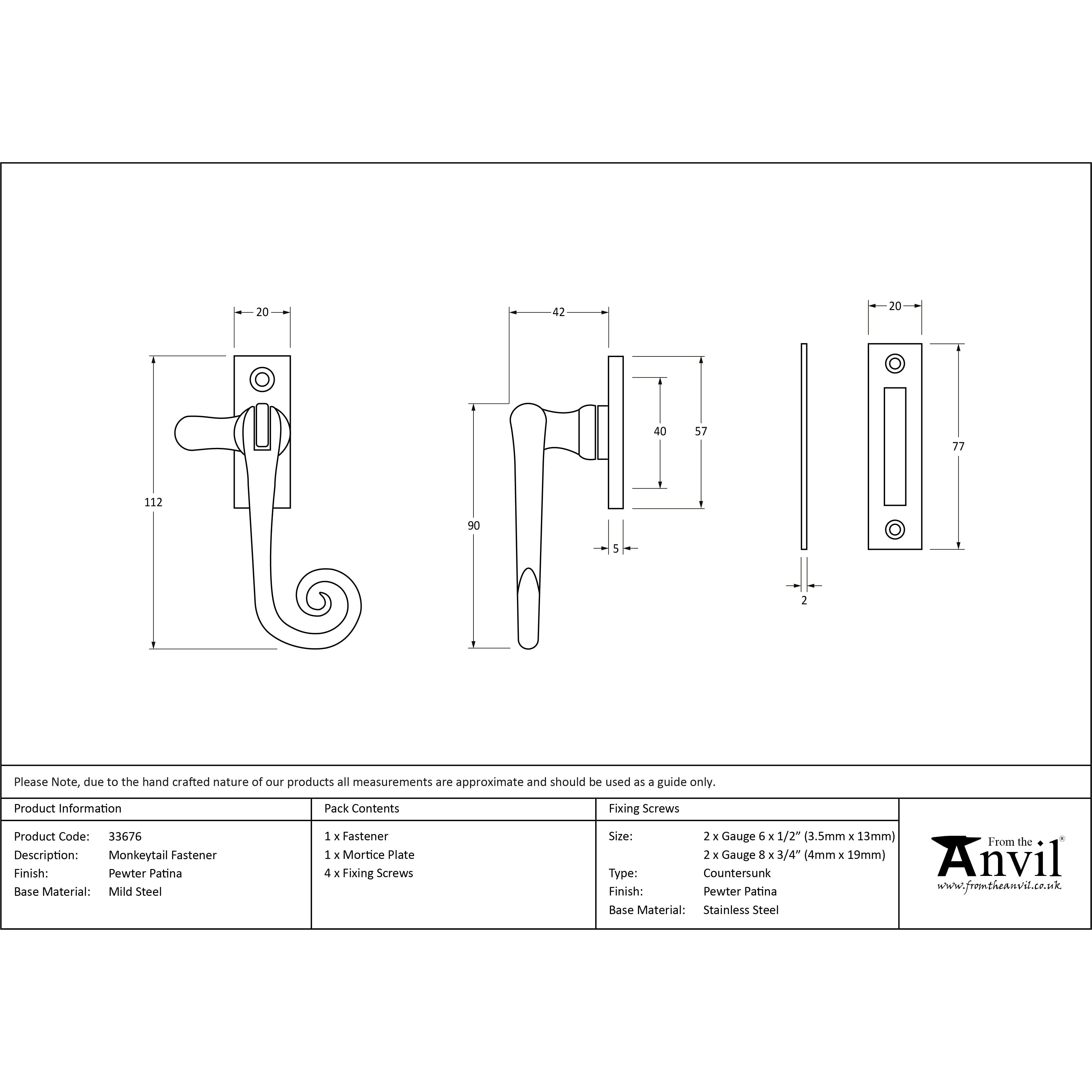 Pewter Monkeytail Fastener | From The Anvil-Fasteners-Yester Home