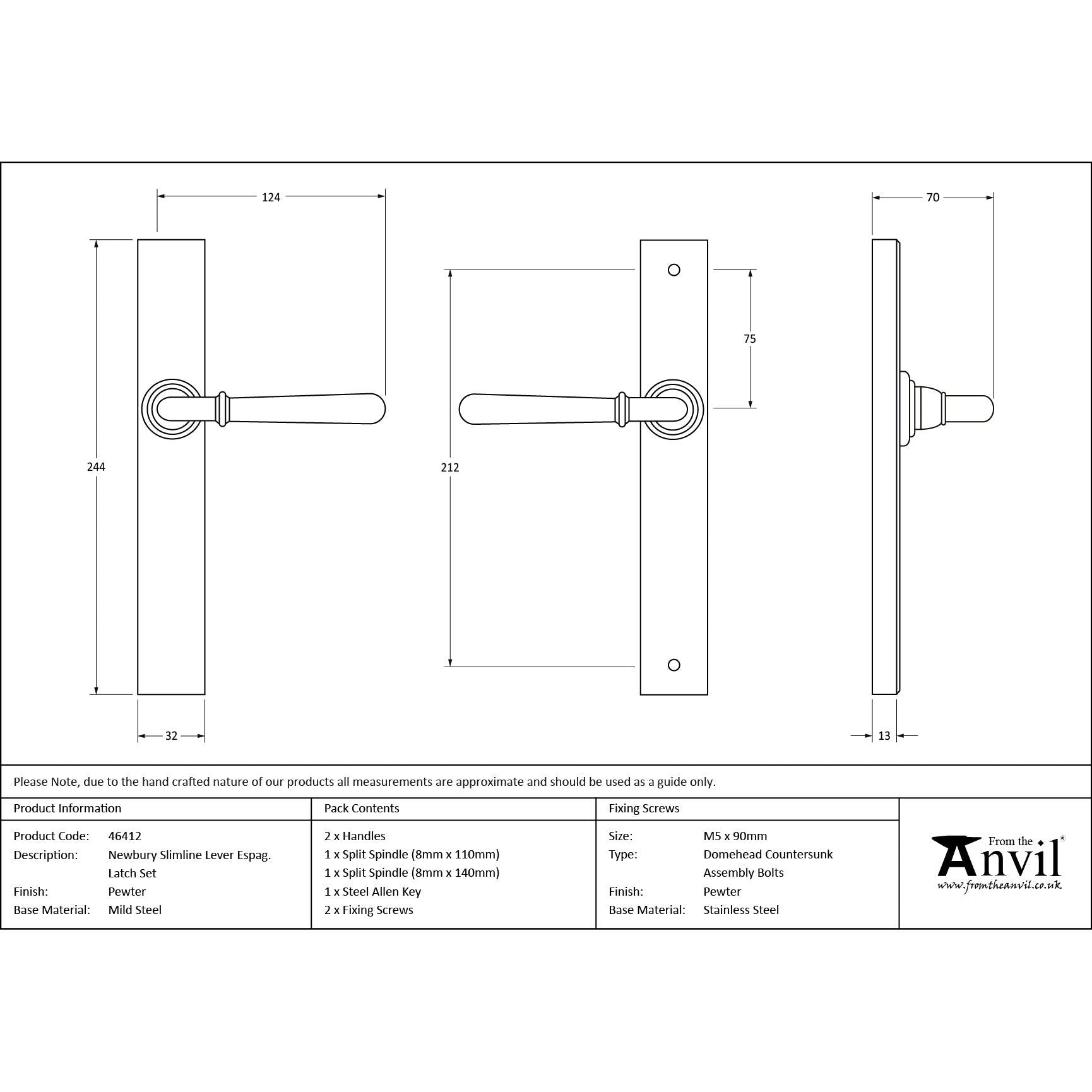 Pewter Newbury Slimline Lever Espag. Latch Set | From The Anvil - Espagnolette - From The Anvil - Yester Home