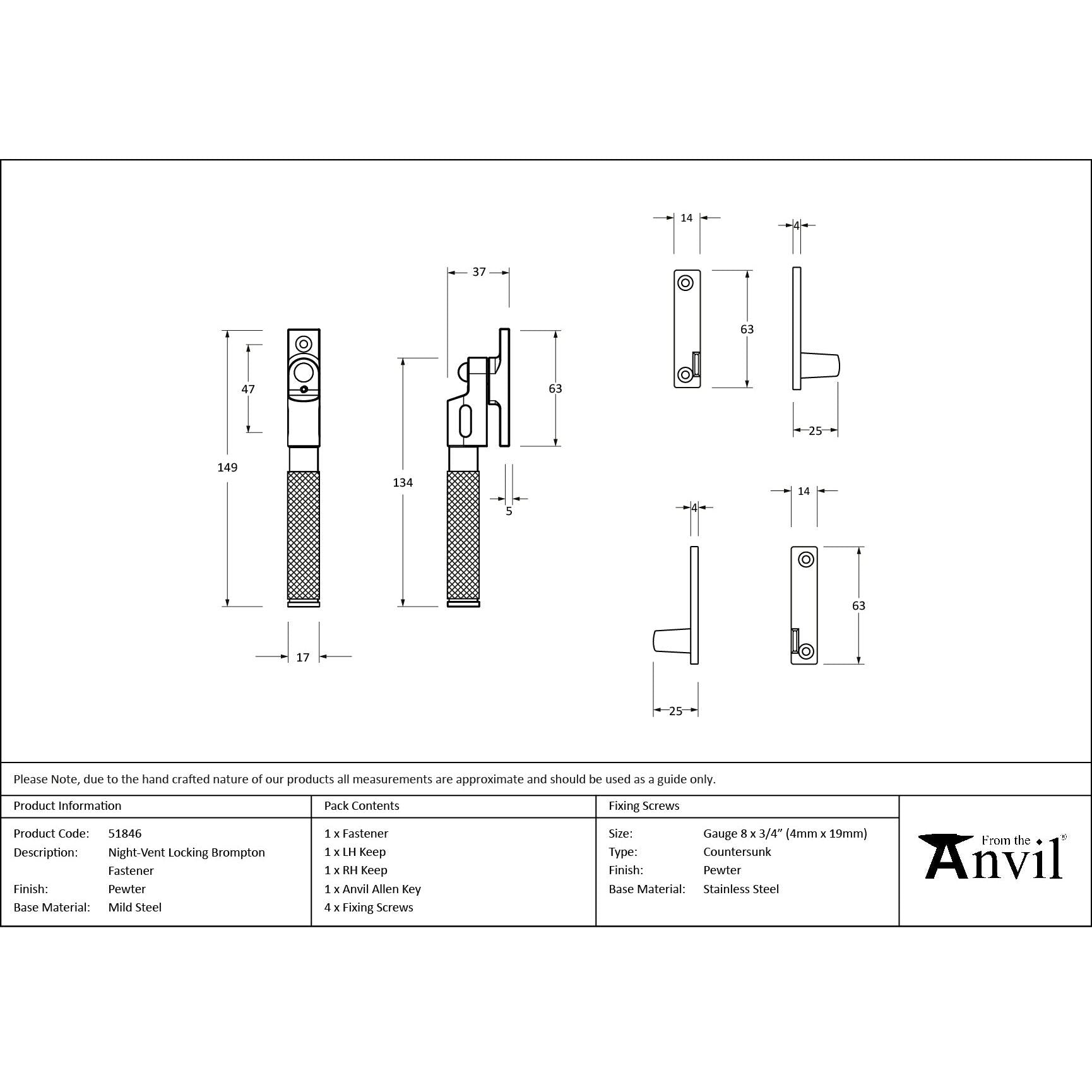 Pewter Night-Vent Locking Brompton Fastener - Night-Vent Fasteners - From The Anvil - Yester Home
