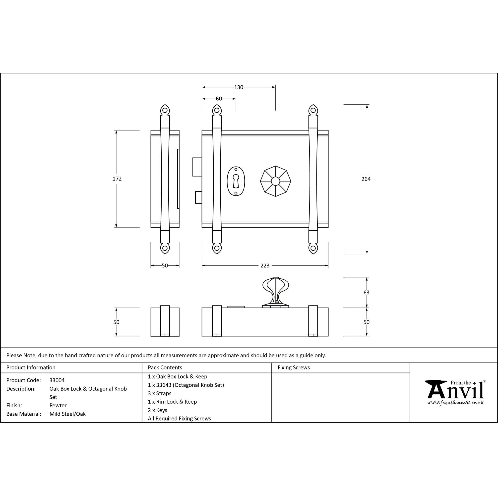 Pewter Oak Box Lock & Octagonal Knob Set | From The Anvil - Rim Locks & Latches - From The Anvil - Yester Home