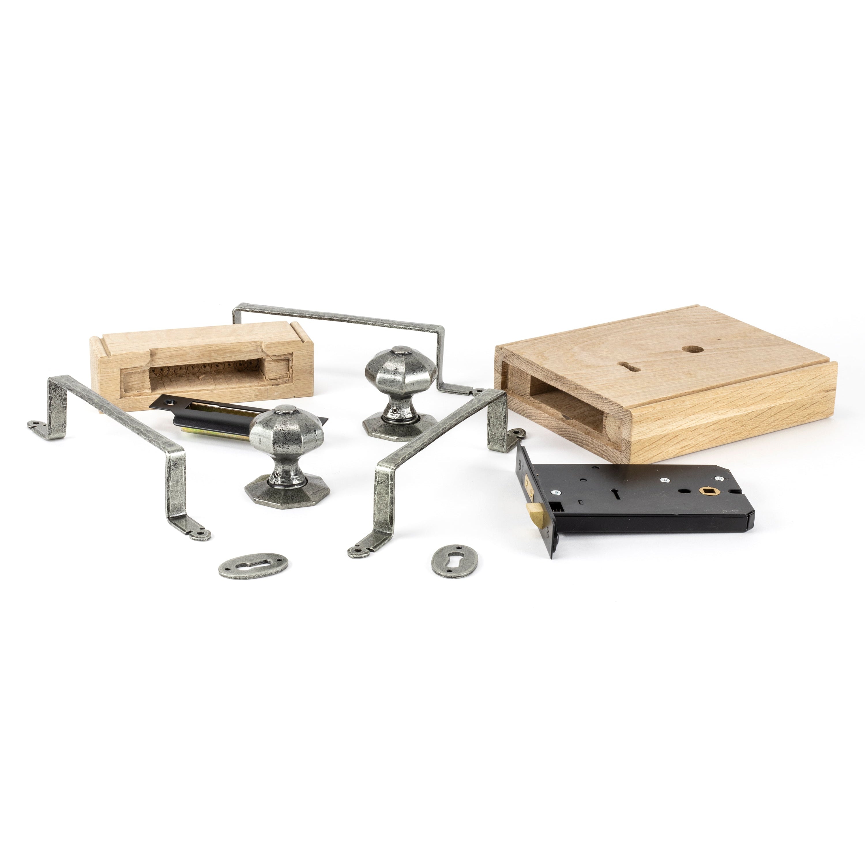 Pewter Oak Box Lock & Octagonal Knob Set | From The Anvil | Yester Home
