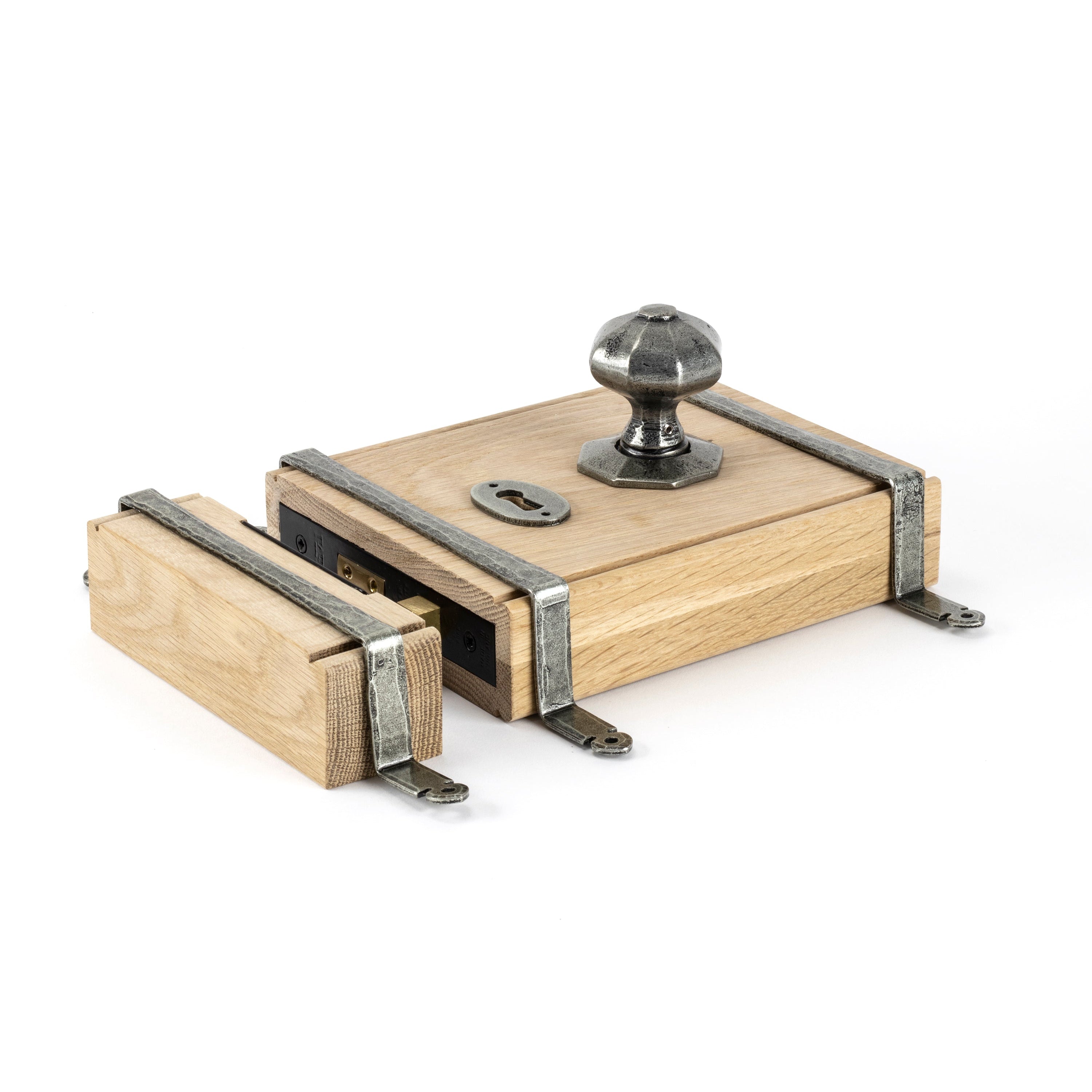 Pewter Oak Box Lock & Octagonal Knob Set | From The Anvil-Rim Locks & Latches-Yester Home