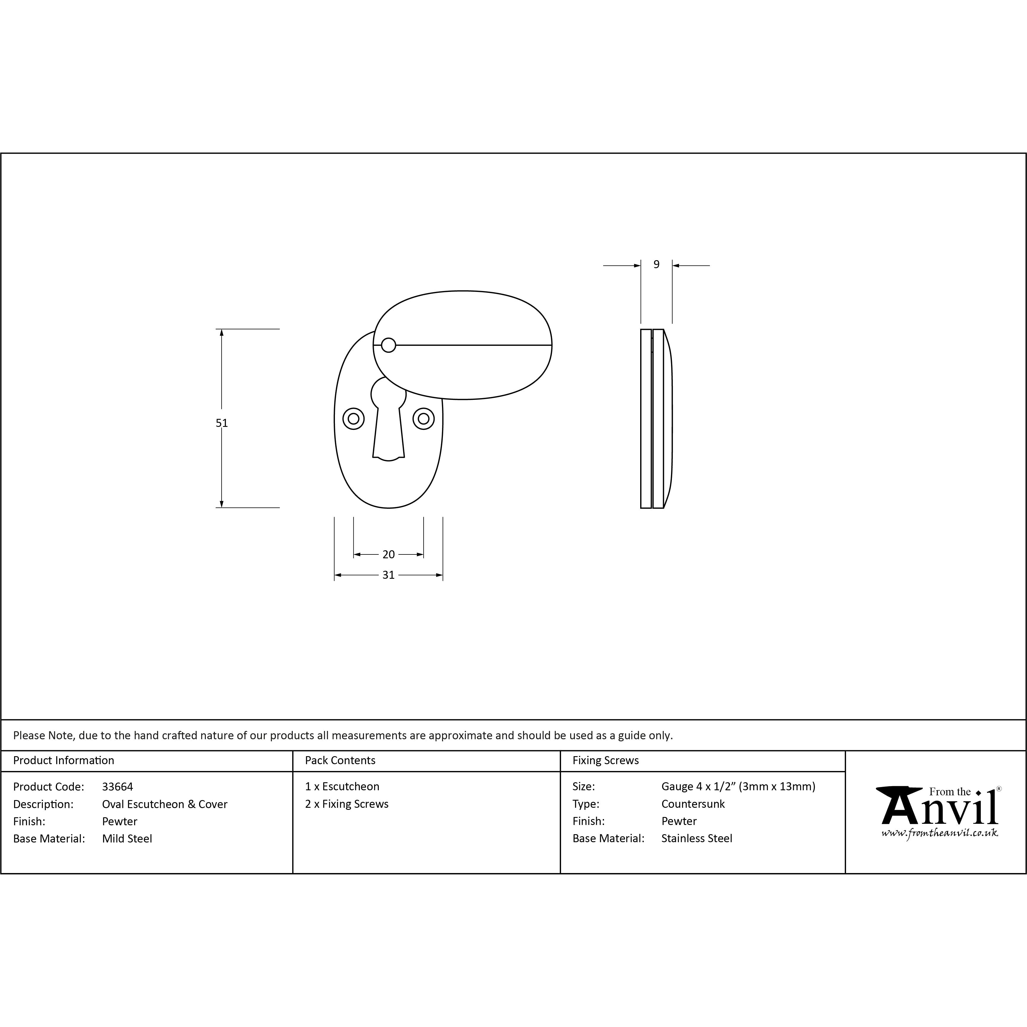 Pewter Oval Escutcheon & Cover | From The Anvil-Escutcheons-Yester Home