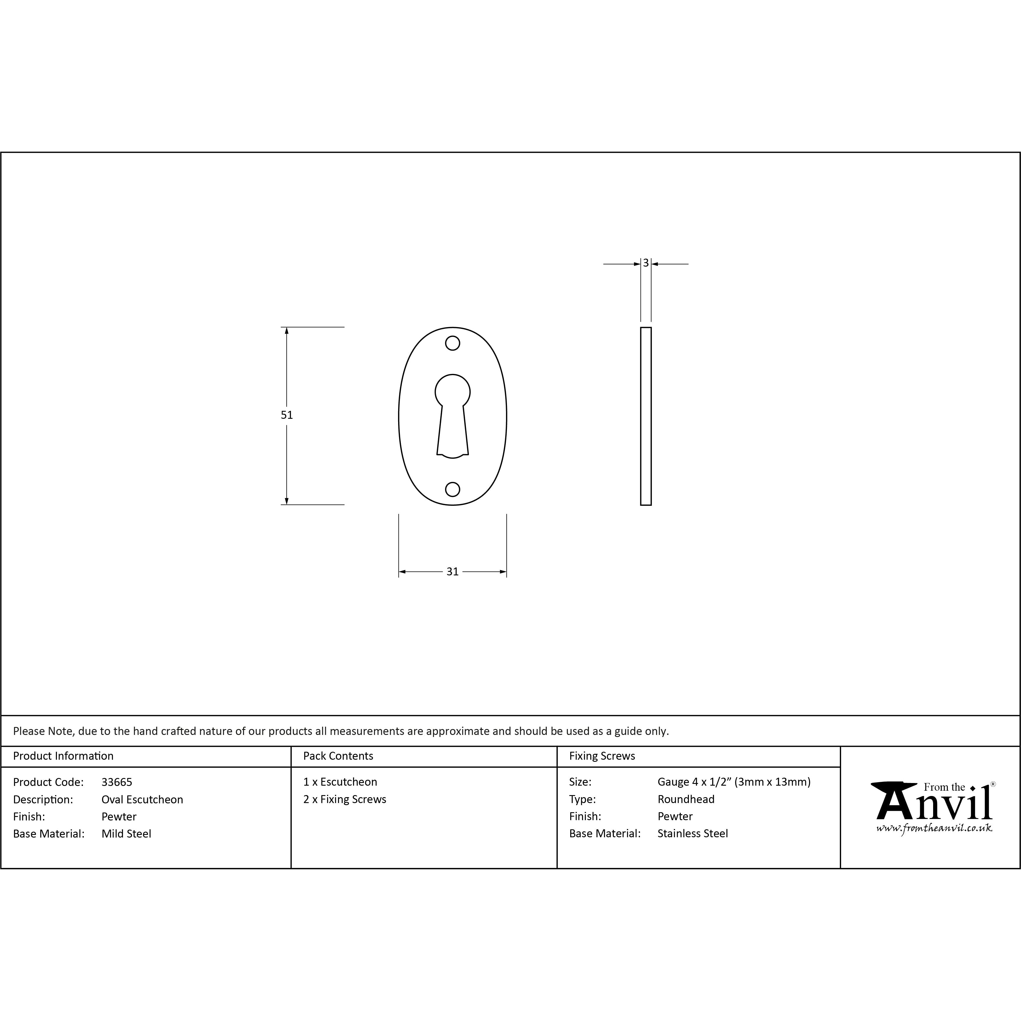 Pewter Oval Escutcheon | From The Anvil-Escutcheons-Yester Home