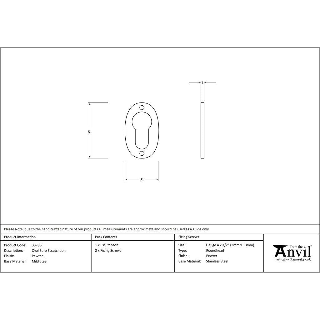 Pewter Oval Euro Escutcheon | From The Anvil